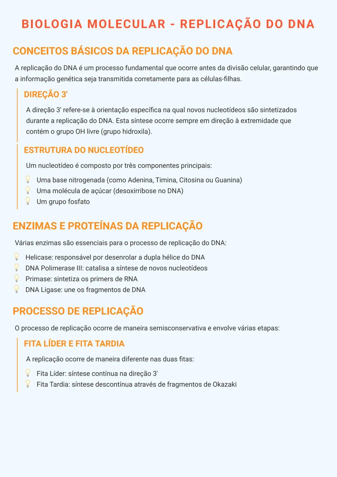 # BIOLOGIA MOLECULAR - REPLICAÇÃO DO DNA

# CONCEITOS BÁSICOS DA REPLICAÇÃO DO DNA
A replicação do DNA é um processo fundamental que ocorre 