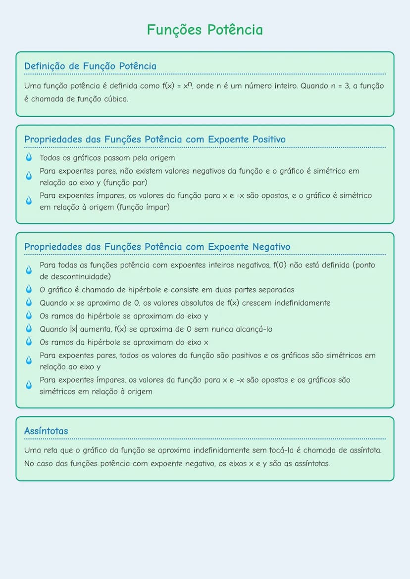 # Funções Potência

# Definição de Função Potência
Uma função potência é definida como $f(x) = x^n$, onde n é um número inteiro. Quando n = 