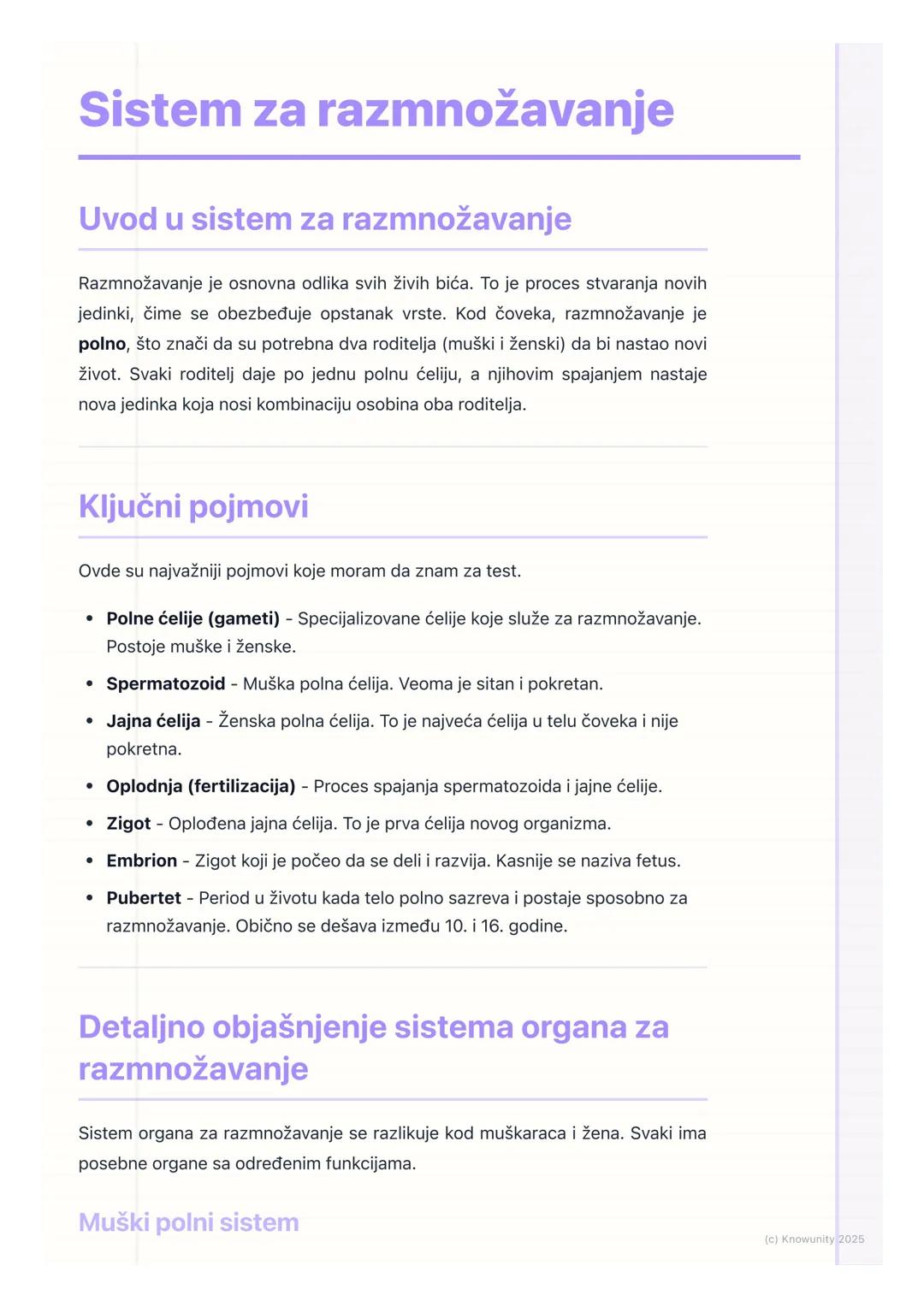 # Sistem za razmnožavanje

## Uvod u sistem za razmnožavanje

Razmnožavanje je osnovna odlika svih živih bića. To je proces stvaranja novih
