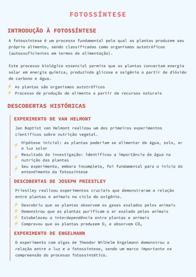 # FOTOSSÍNTESE

# INTRODUÇÃO À FOTOSSÍNTESE
A fotossíntese é um processo fundamental pelo qual as plantas produzem seu
próprio alimento, sen