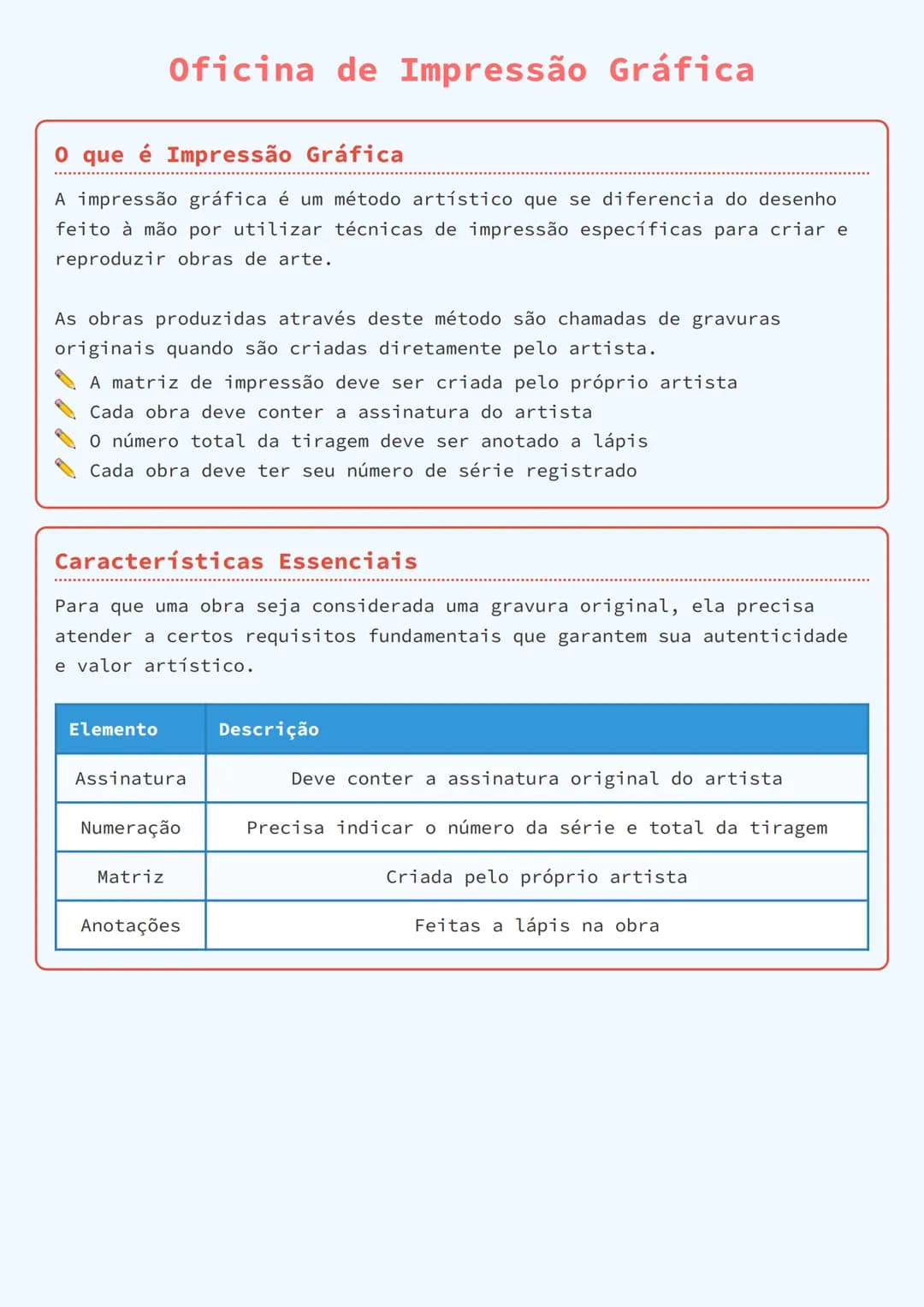 # Oficina de Impressão Gráfica

# O que é Impressão Gráfica
A impressão gráfica é um método artístico que se diferencia do desenho
feito à m