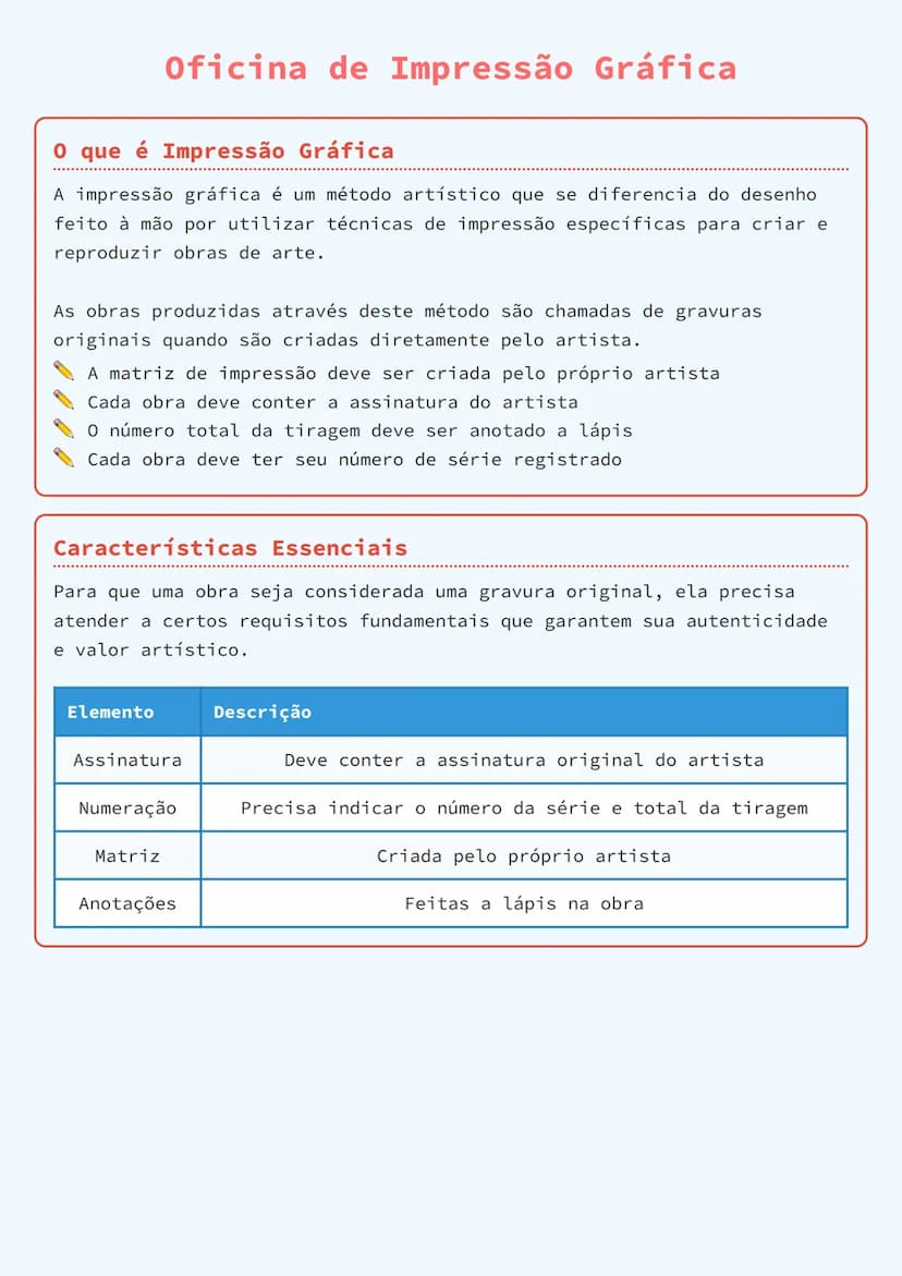 # Oficina de Impressão Gráfica

# O que é Impressão Gráfica
A impressão gráfica é um método artístico que se diferencia do desenho
feito à m