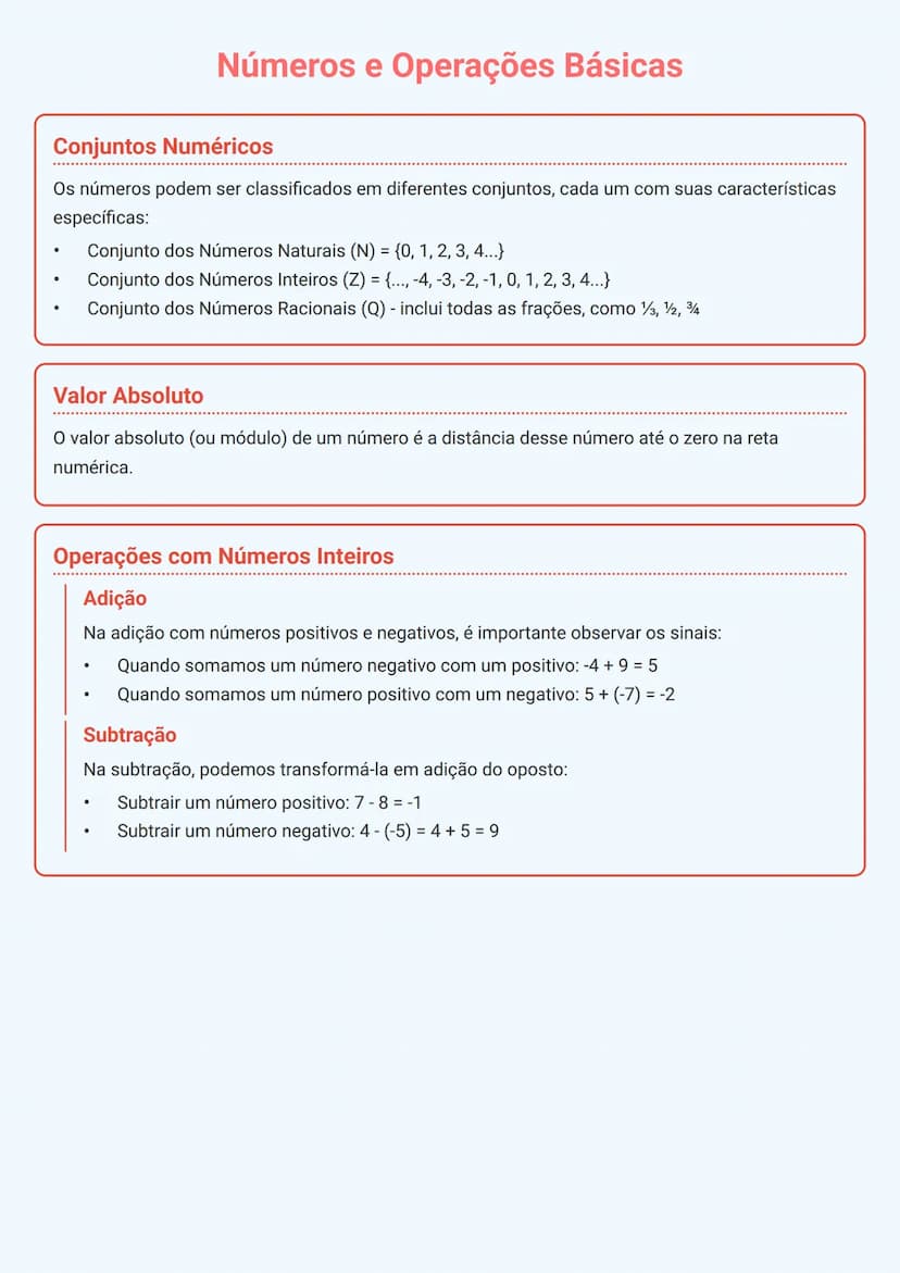 # Números e Operações Básicas

## Conjuntos Numéricos
Os números podem ser classificados em diferentes conjuntos, cada um com suas caracterí