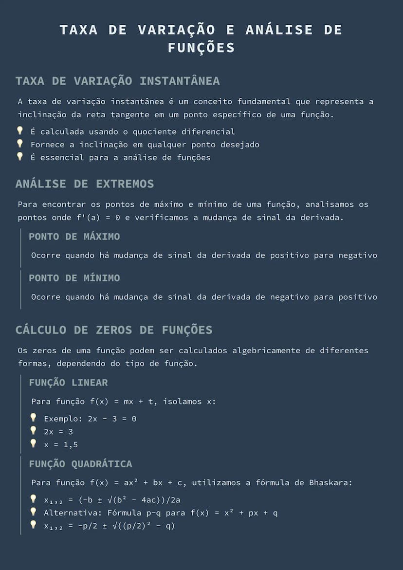 # TAXA DE VARIAÇÃO E ANÁLISE DE
FUNÇÕES
# TAXA DE VARIAÇÃO INSTANTÂNEA
A taxa de variação instantânea é um conceito fundamental que represen