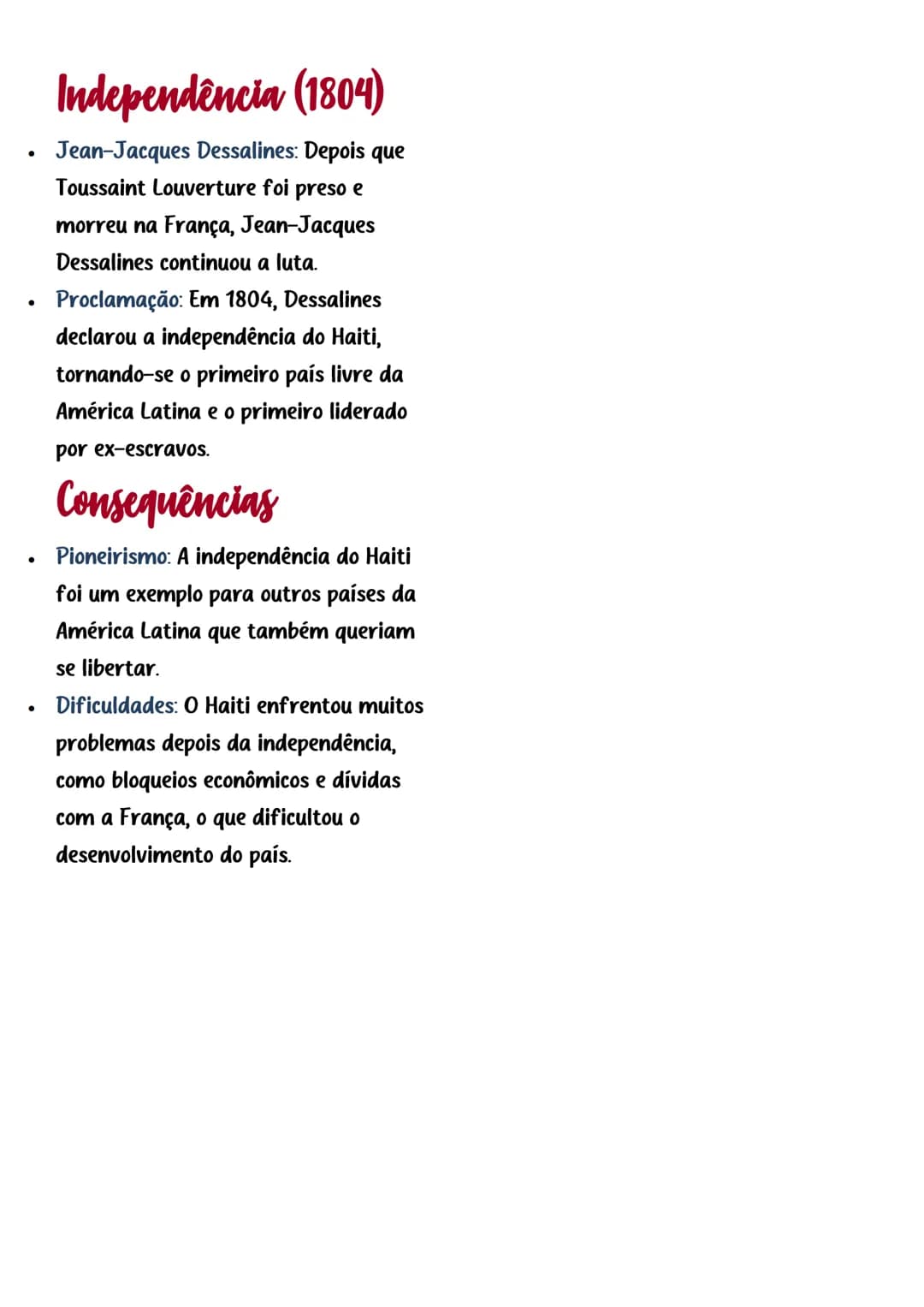 Independência
Haiti
O que foi a
Independência do Haiti
A Independência do Haiti, conquistada
em 1804, foi liderada por escravizados
e negros