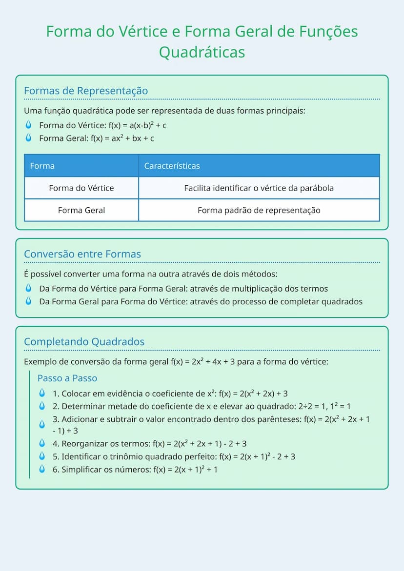 # Forma do Vértice e Forma Geral de Funções
Quadráticas

# Formas de Representação
Uma função quadrática pode ser representada de duas forma
