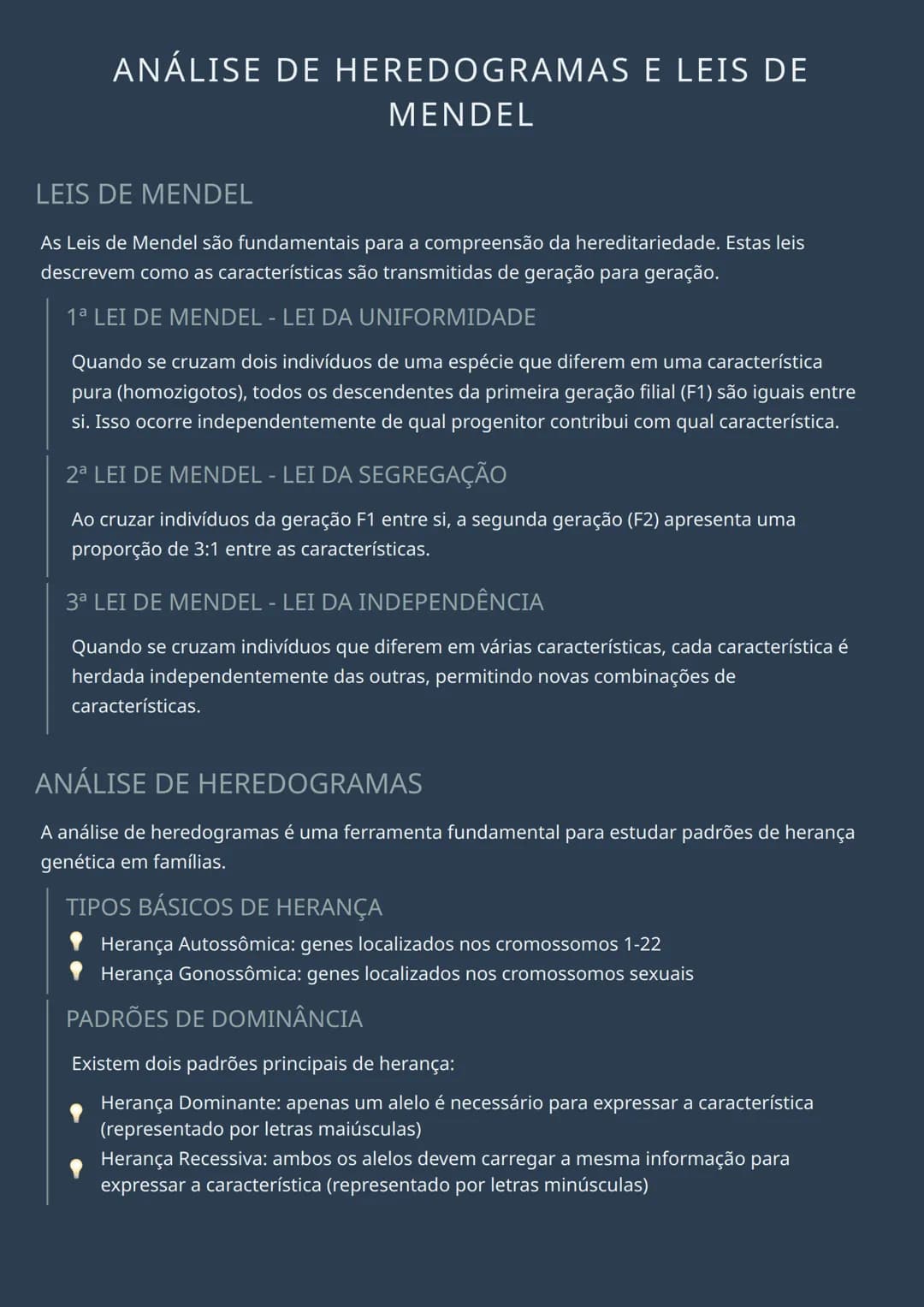 # ANÁLISE DE HEREDOGRAMAS E LEIS DE
MENDEL

# LEIS DE MENDEL

As Leis de Mendel são fundamentais para a compreensão da hereditariedade. Esta