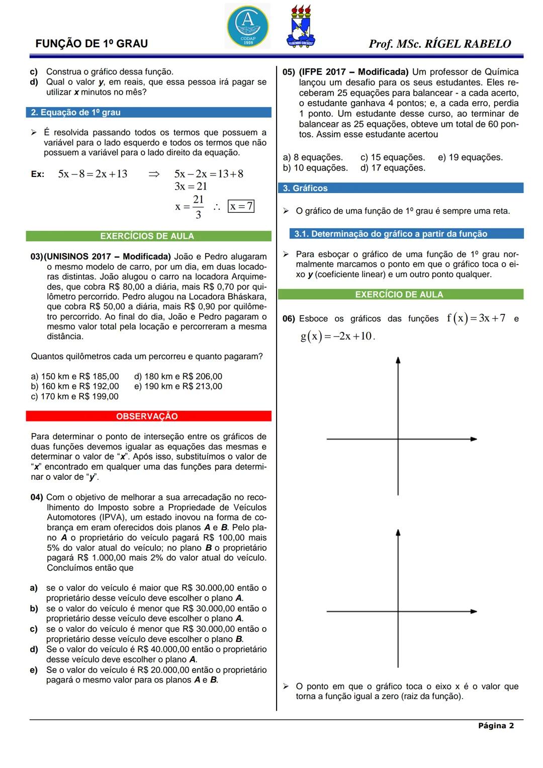 # FUNÇÃO DE 1º GRAU

# FUNÇÃO DE 1º GRAU (AFIM)

1. Definição e conceitos iniciais

➤ Uma função polinomial de 1º grau tem a forma
$f(x)=ax+