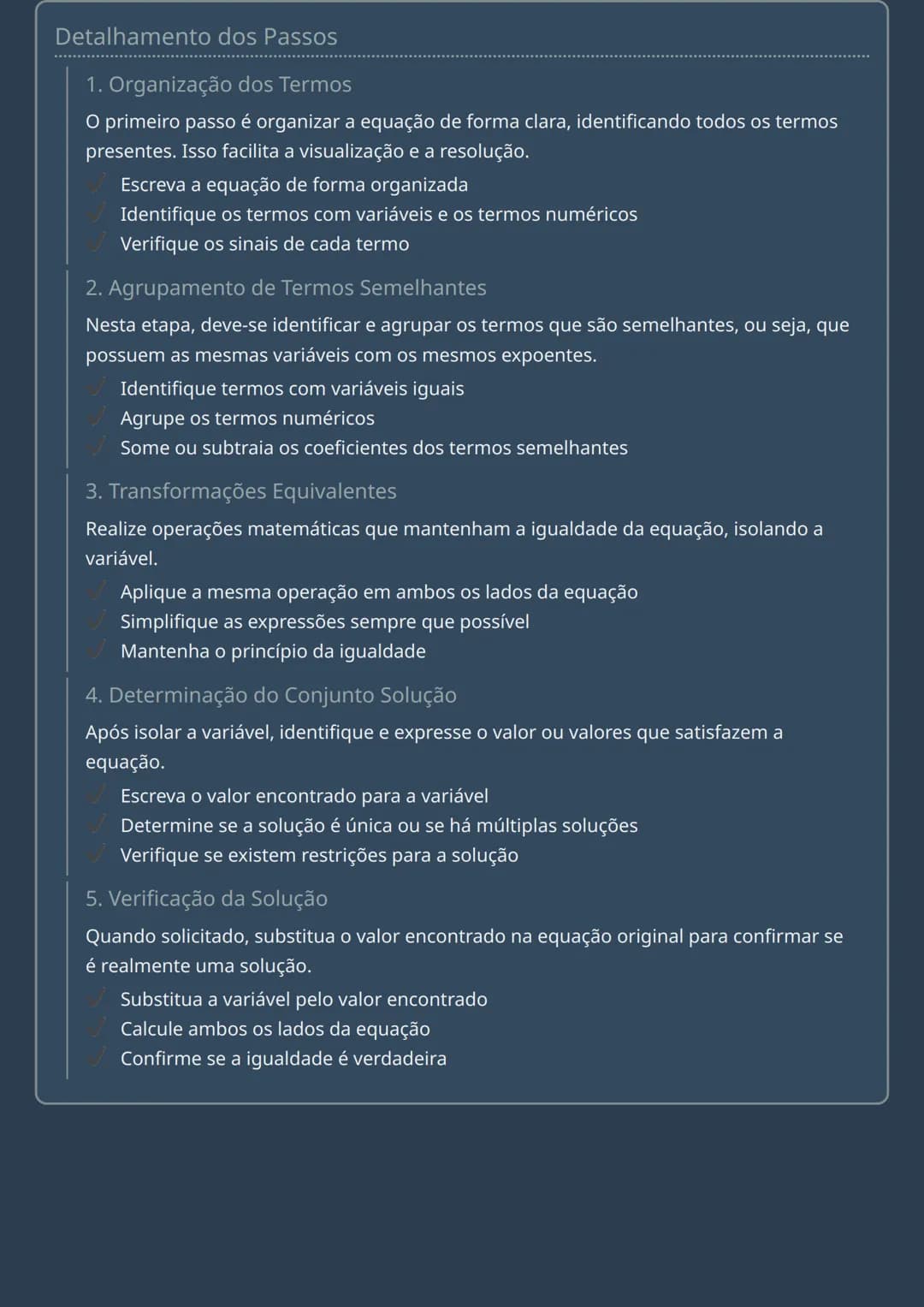 # Equações - Procedimento de Resolução

# Procedimento para Resolver Equações

Para resolver equações de maneira eficaz e organizada, é nece