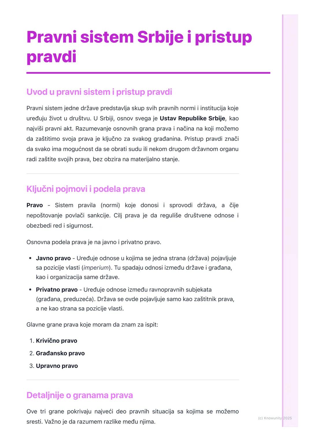 # Pravni sistem Srbije i pristup
pravdi

Uvod u pravni sistem i pristup pravdi

Pravni sistem jedne države predstavlja skup svih pravnih nor