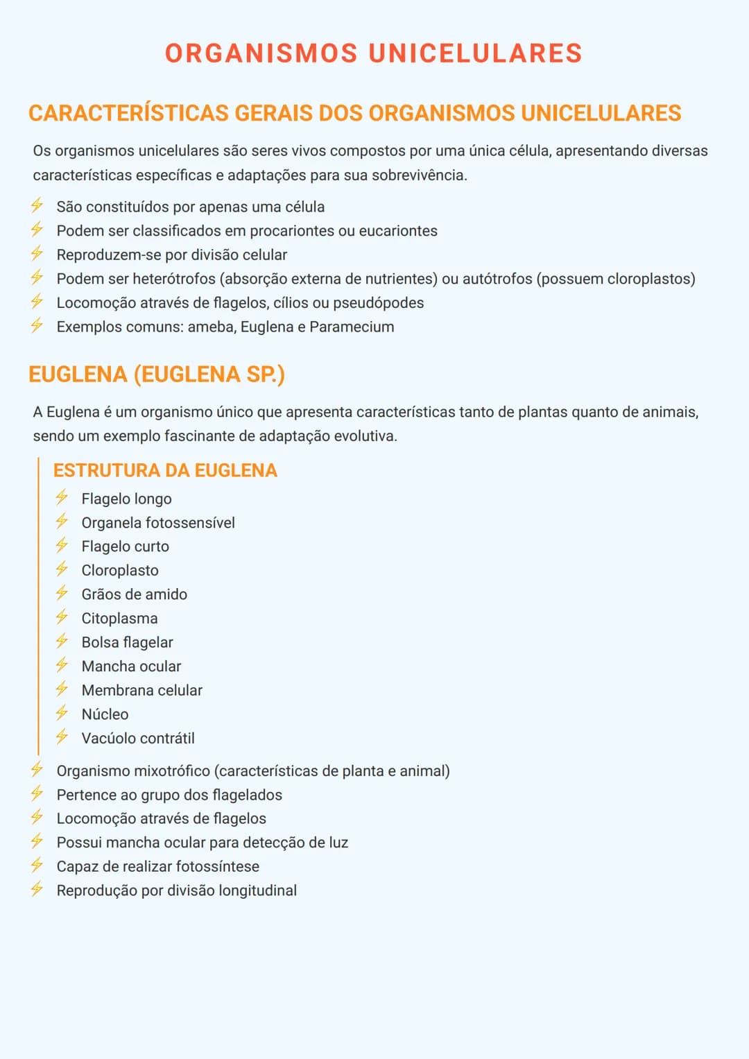 --- OCR Start ---
ORGANISMOS UNICELULARES
CARACTERÍSTICAS GERAIS DOS ORGANISMOS UNICELULARES
Os organismos unicelulares são seres vivos comp