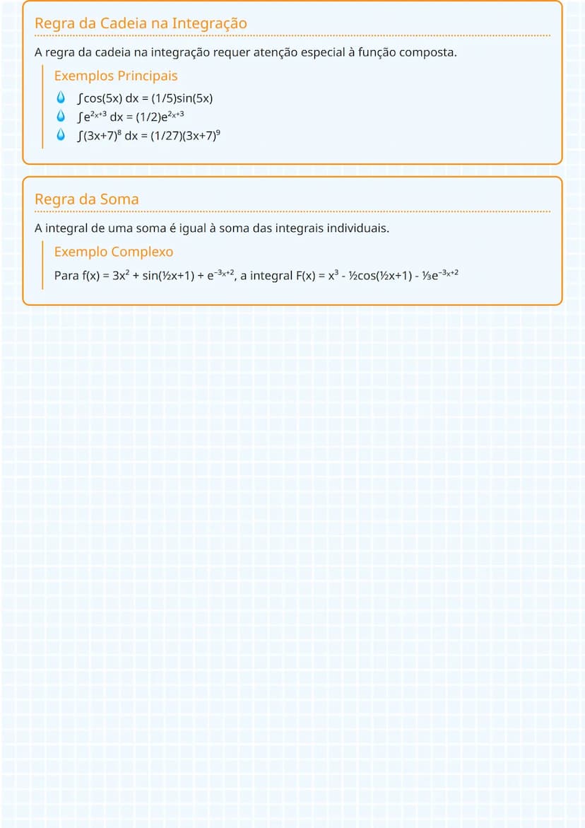# Regras de Integração em Cálculo

## Regras Básicas de Integração
A integração é o processo inverso da diferenciação. Para entender as regr