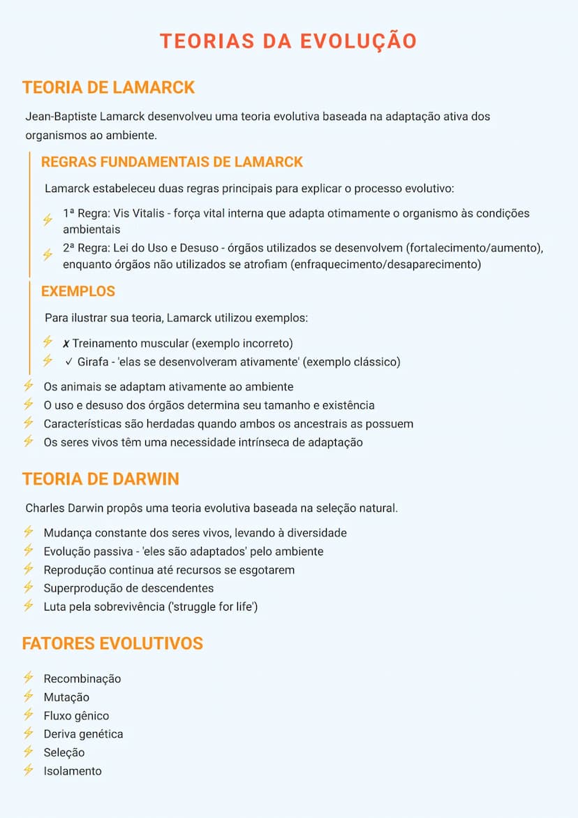 --- OCR Start ---
TEORIAS DA EVOLUÇÃO
TEORIA DE LAMARCK
Jean-Baptiste Lamarck desenvolveu uma teoria evolutiva baseada na adaptação ativa do