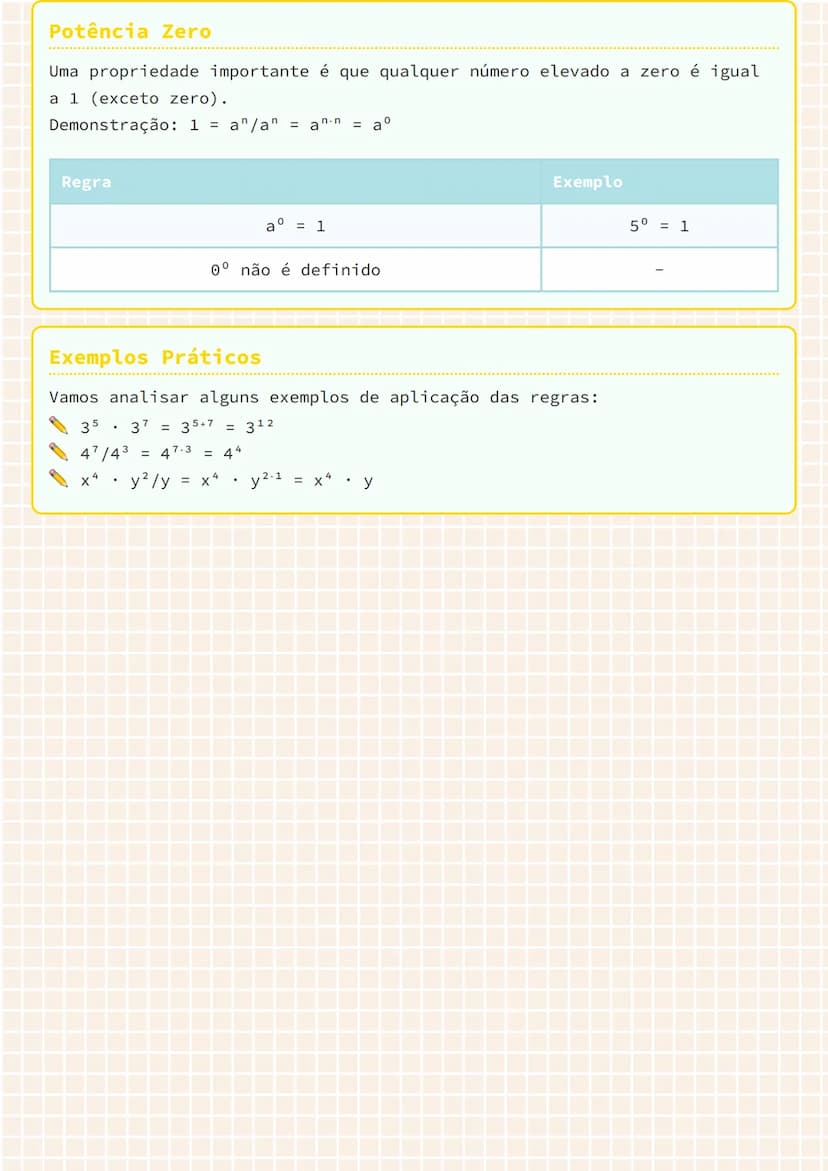 # Potências com Mesma Base

## Regras Fundamentais

Na matemática, existem regras específicas para operar com potências que
possuem a mesma 