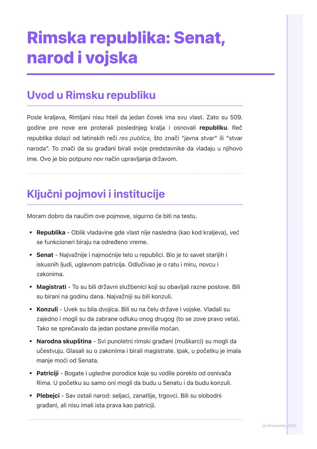 # Rimska republika: Senat, 
narod i vojska

Uvod u Rimsku republiku

Posle kraljeva, Rimljani nisu hteli da jedan čovek ima svu vlast. Zato 