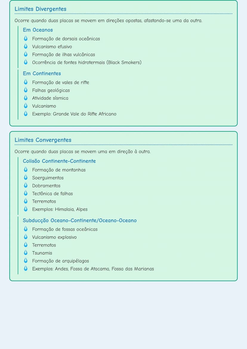 # Tectônica de Placas

## Consequências da Tectônica de Placas
A tectônica de placas resulta em diversos fenômenos geológicos significativos