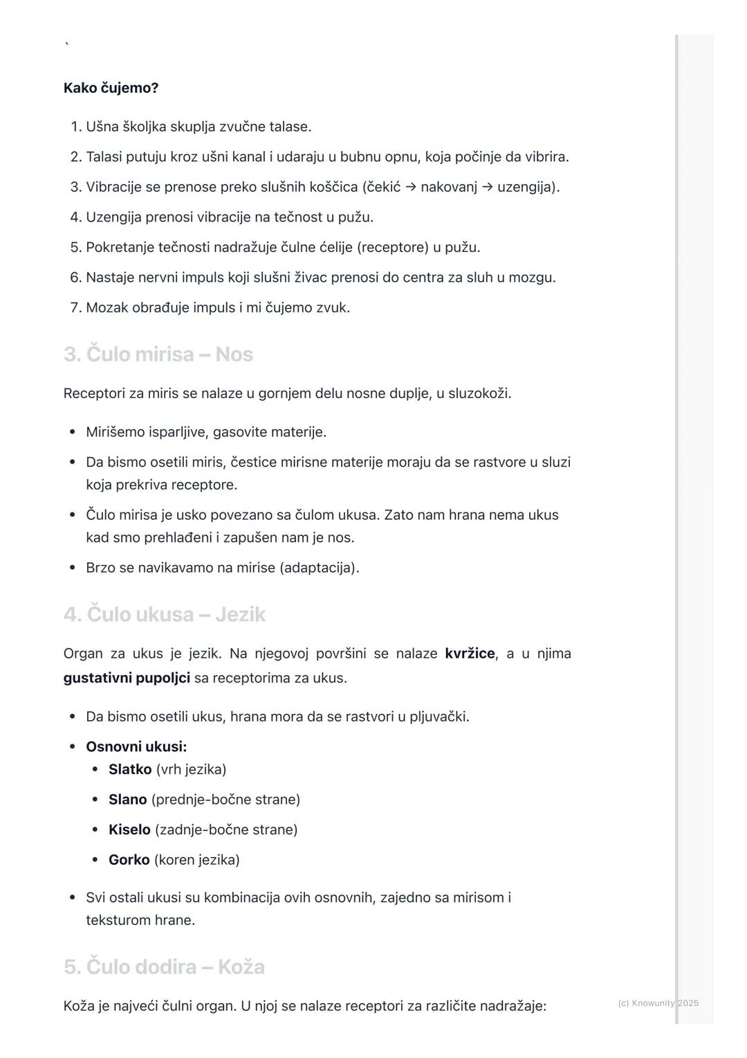 # Čula

Uvod u čula

Čula nam omogućavaju da primamo informacije iz spoljašnje sredine. To su
naši "prozori u svet". Preko njih vidimo, čuje