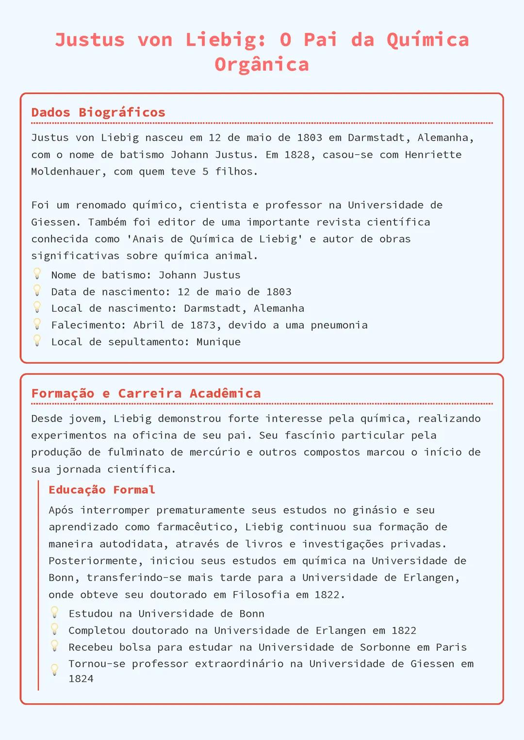 Justus von Liebig: O Pai da Química Orgânica