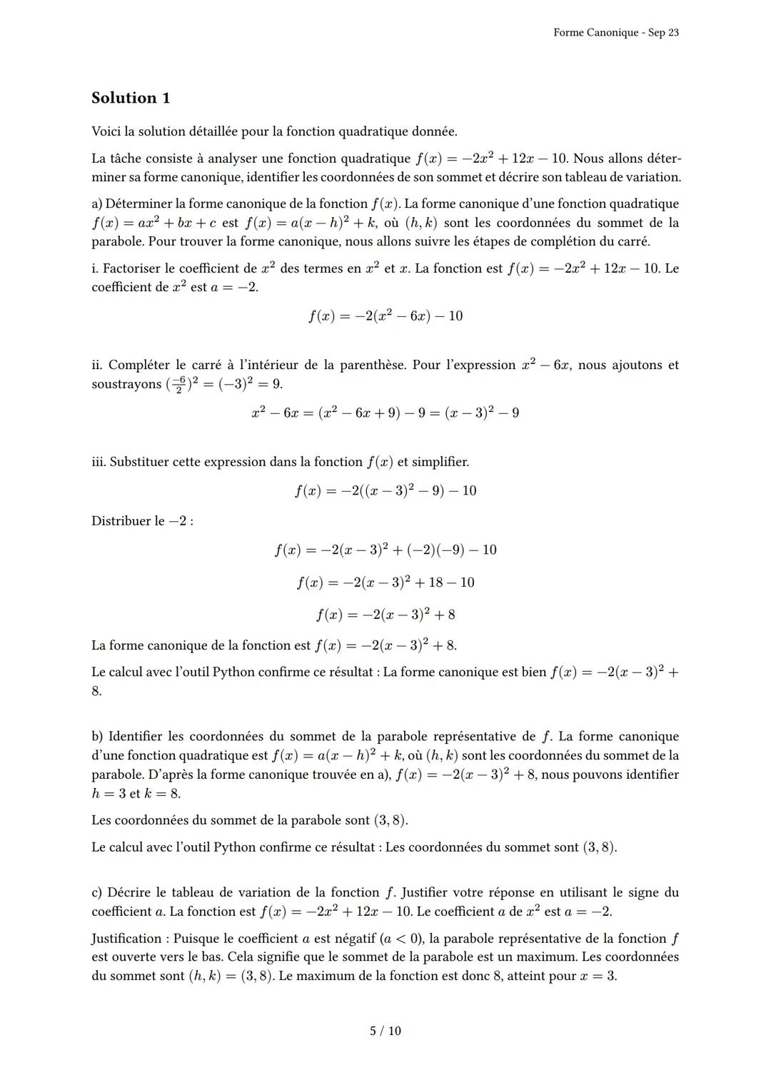 # Forme Canonique

Généré par Knowunity.fr - Sep 23

Description: Cet examen couvre la forme canonique, la complétion du carré et les propri