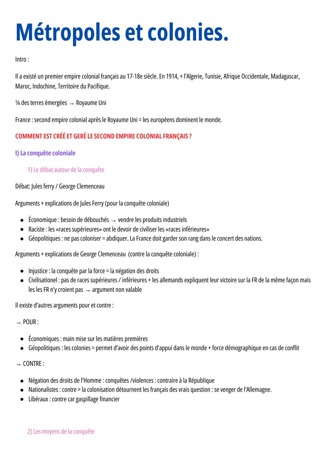 Métropoles et colonies