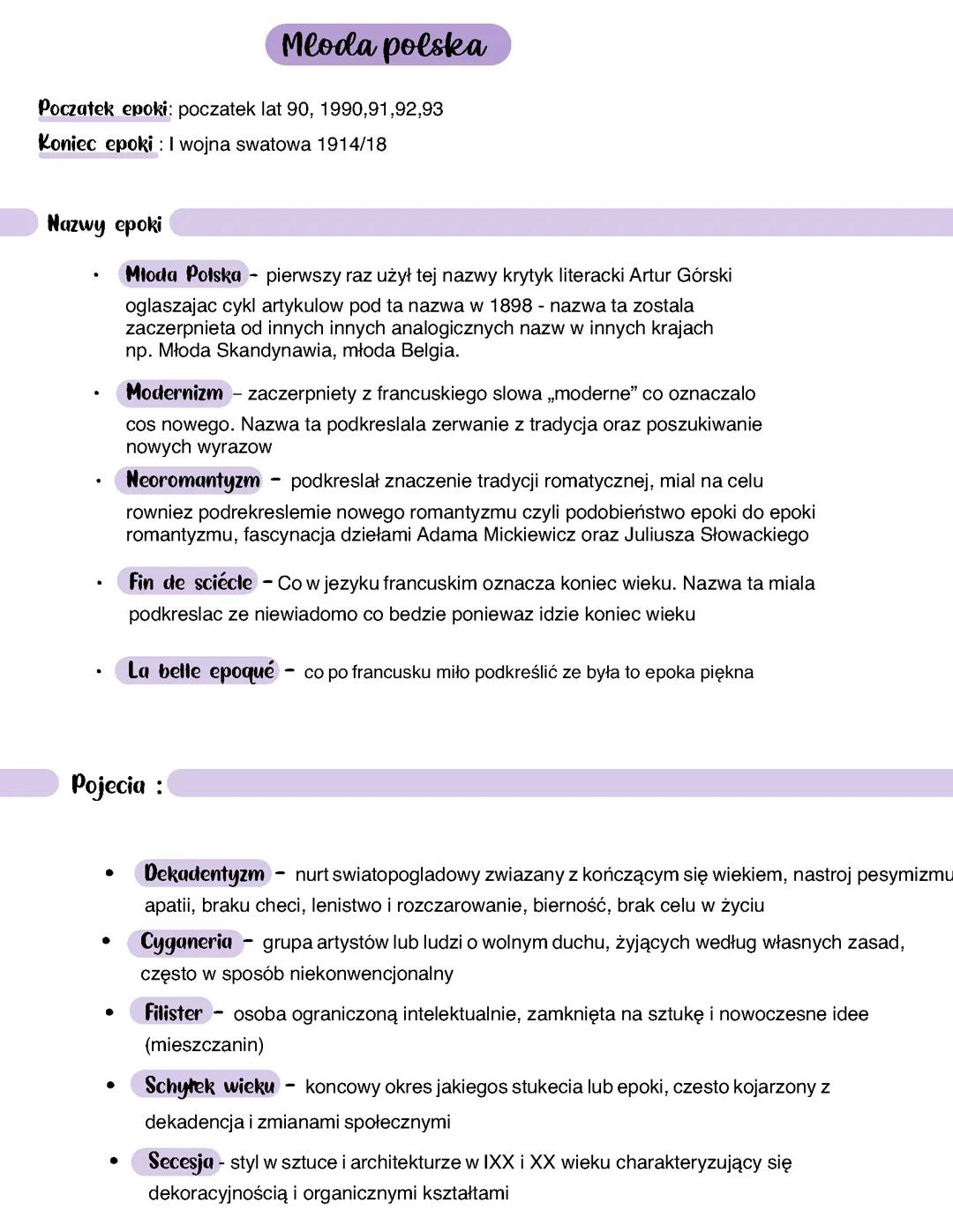 Wprowadzenie do epoki Młodej Polski