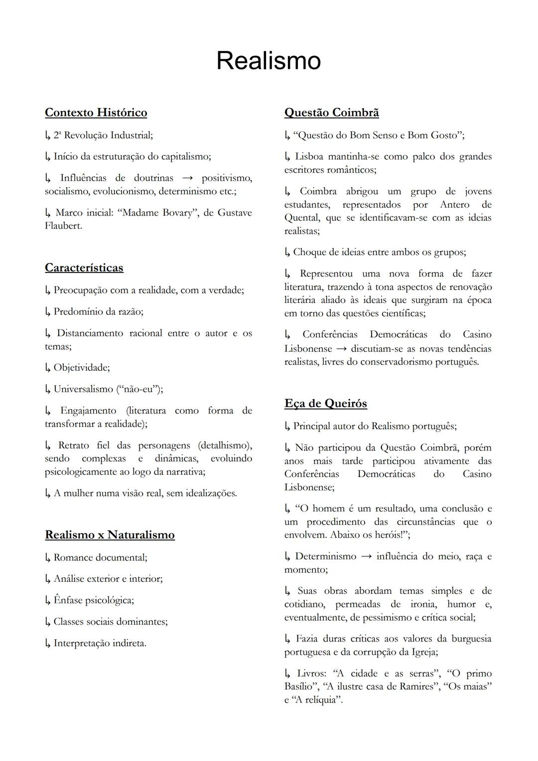 # Realismo
## Contexto Histórico
↳ 2ª Revolução Industrial;
↳ Início da estruturação do capitalismo;
↳ Influências de doutrinas positivi