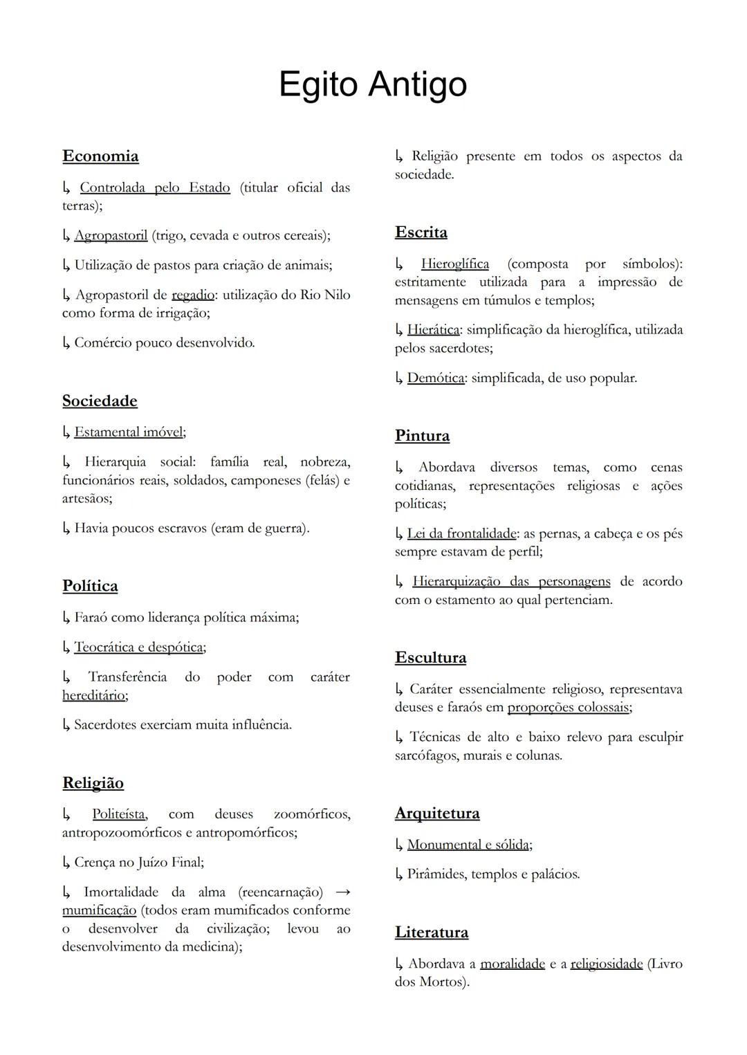 # Egito Antigo
Surgimento da Civilização Egípcia
↳ O estágio da civilização depende de alguns
fatores:
* Sedentarismo;
* Agricultura