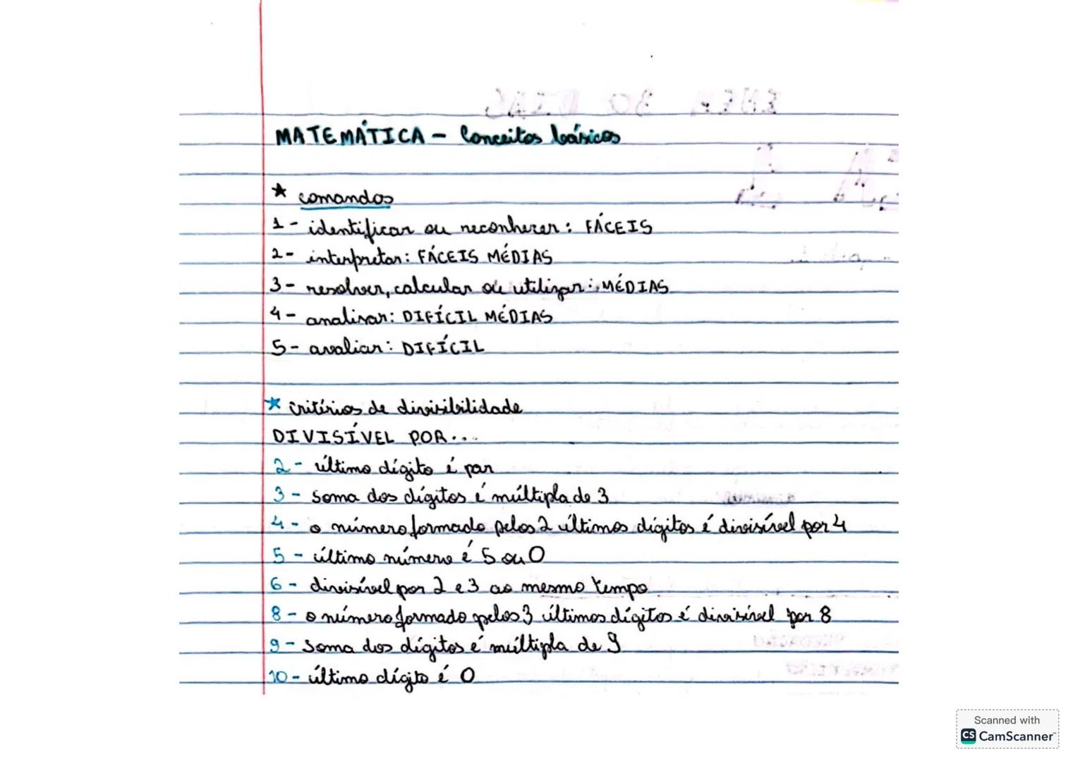 --- OCR Start ---
2008-763
MATEMÁTICA - Conceitos básicos
* comandos
1- identificar ou neconhecer: FÁCEIS
2- interpretar: FÁCEIS MÉDIAS
3- r