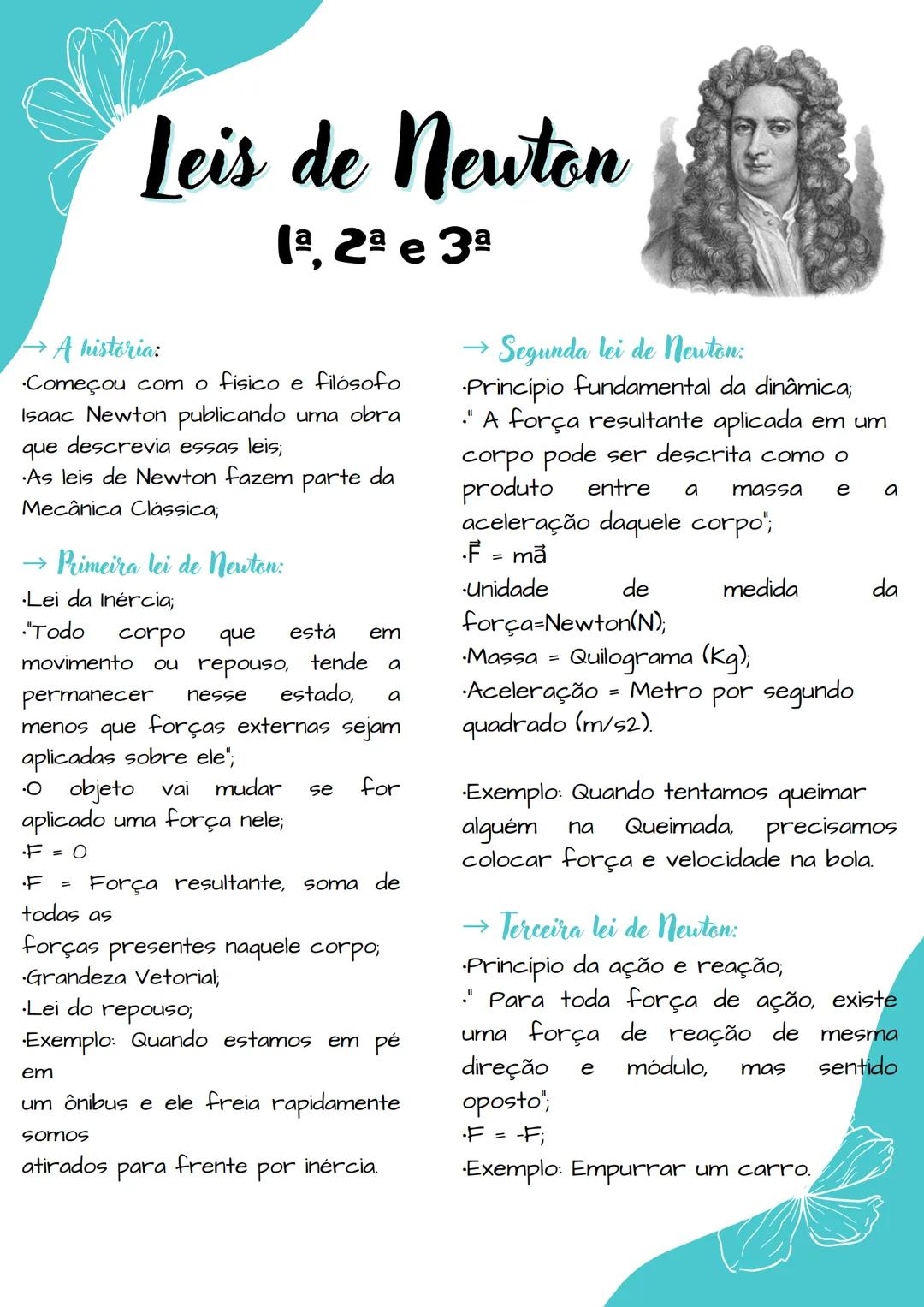 --- OCR Start ---
Leis de Newton
1ª, 2ª e 3ª
→A história:
Começou com o fisico e filósofo
Isaac Newton publicando uma obra
que descrevia ess