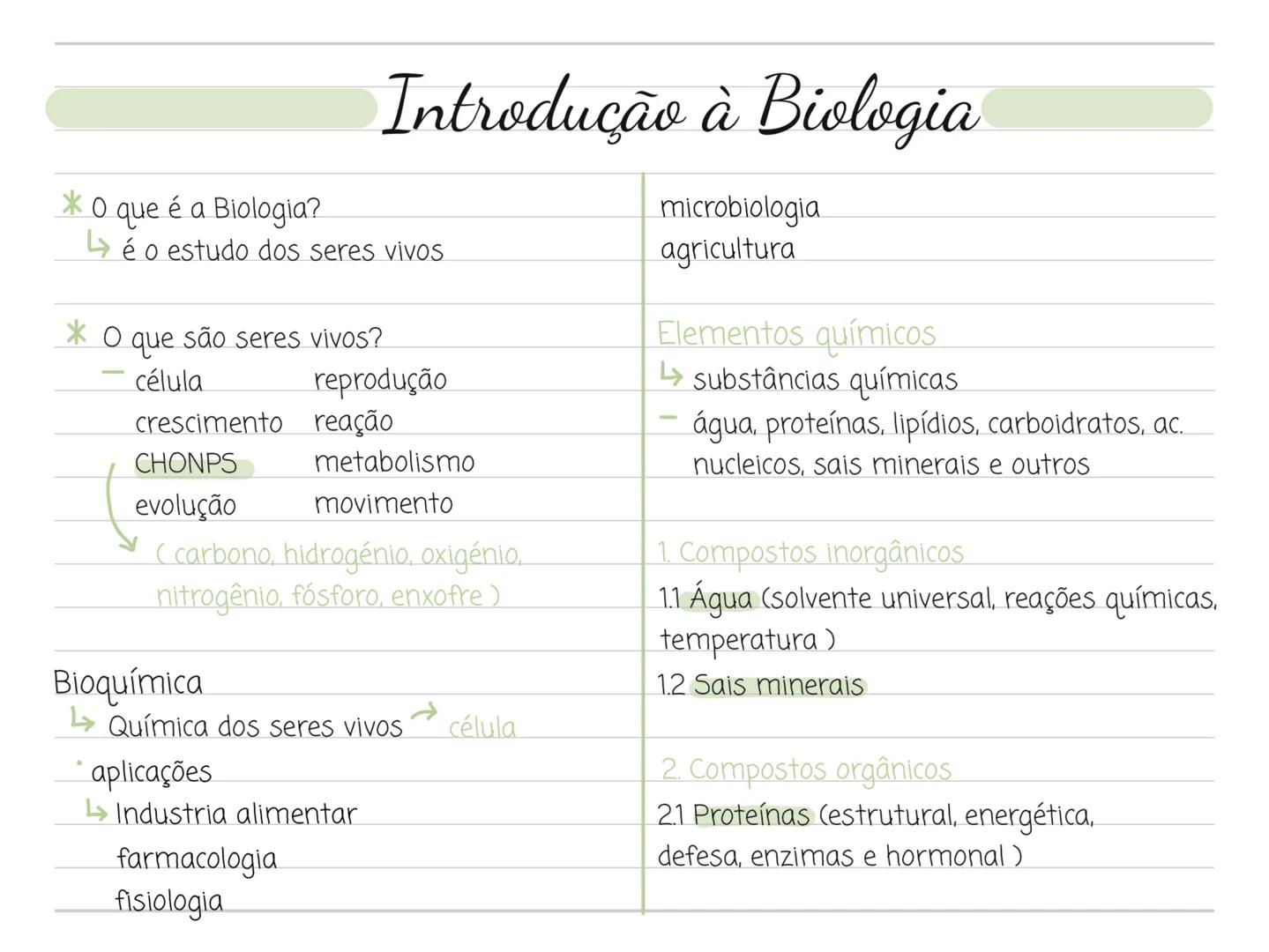 Introdução à Biologia
* O que é a Biologia?
→é o estudo dos seres vivos
* O que são seres vivos?
- célula reprodução
crescimento reação