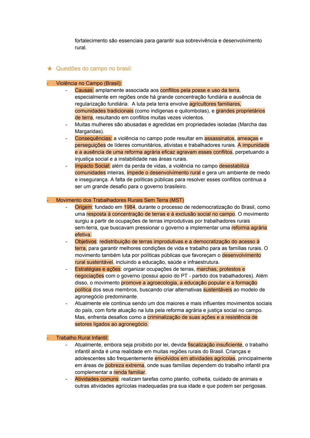 Geografia rural.
★Conceitos da estrutura fundiária brasileira:
- Latifúndio: grandes propriedades de terra concentrada nas mãos de grandes