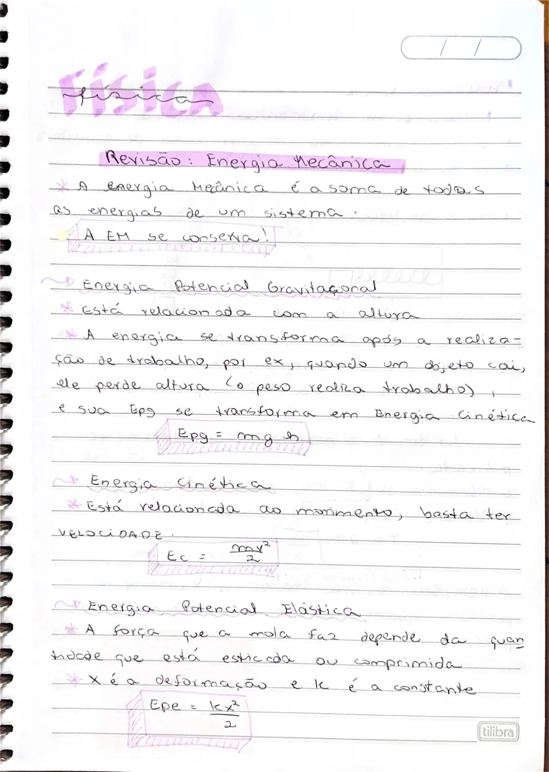 --- OCR Start ---
Revisão: Energia Mecânica,
A
emergia Mecânica
é a soma de todas
as
energias
de um
sistema
A EM
se conserva!
→ Energia Pote