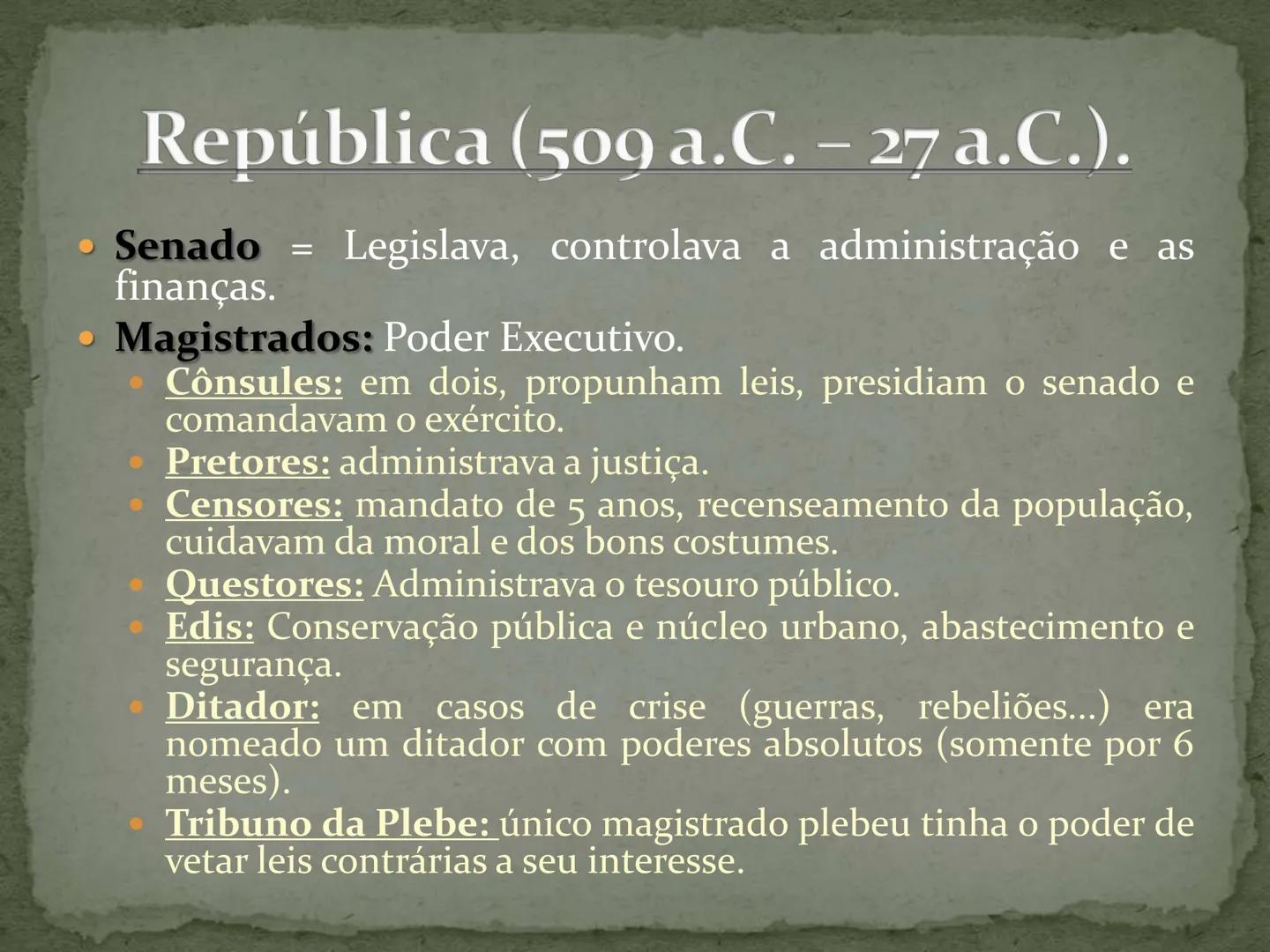 IMPÉRIO ROMANO ORIGEM...
- -> Surgiu a partir de tribos Latinas ao redor de um
forte às margens do Rio Tibre.
- Evitar a invasão dos Etrusc