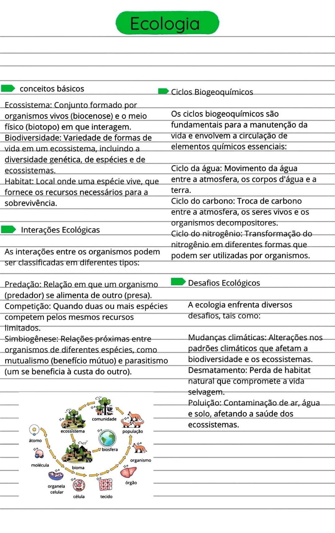 # Ecologia
- conceitos básicos
Ecossistema: Conjunto formado por
organismos vivos (biocenose) e o meio
físico (biotopo) em que interagem.