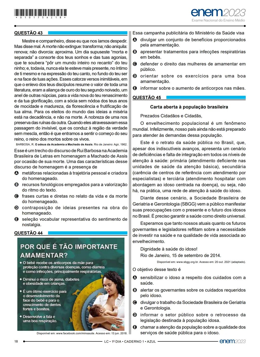 # 1° DIA
EXAME NACIONAL DO ENSINO MÉDIO
PROVA DE LINGUAGENS, CÓDIGOS E SUAS TECNOLOGIAS E REDAÇÃO
PROVA DE CIÊNCIAS HUMANAS E SUAS TECNOLO