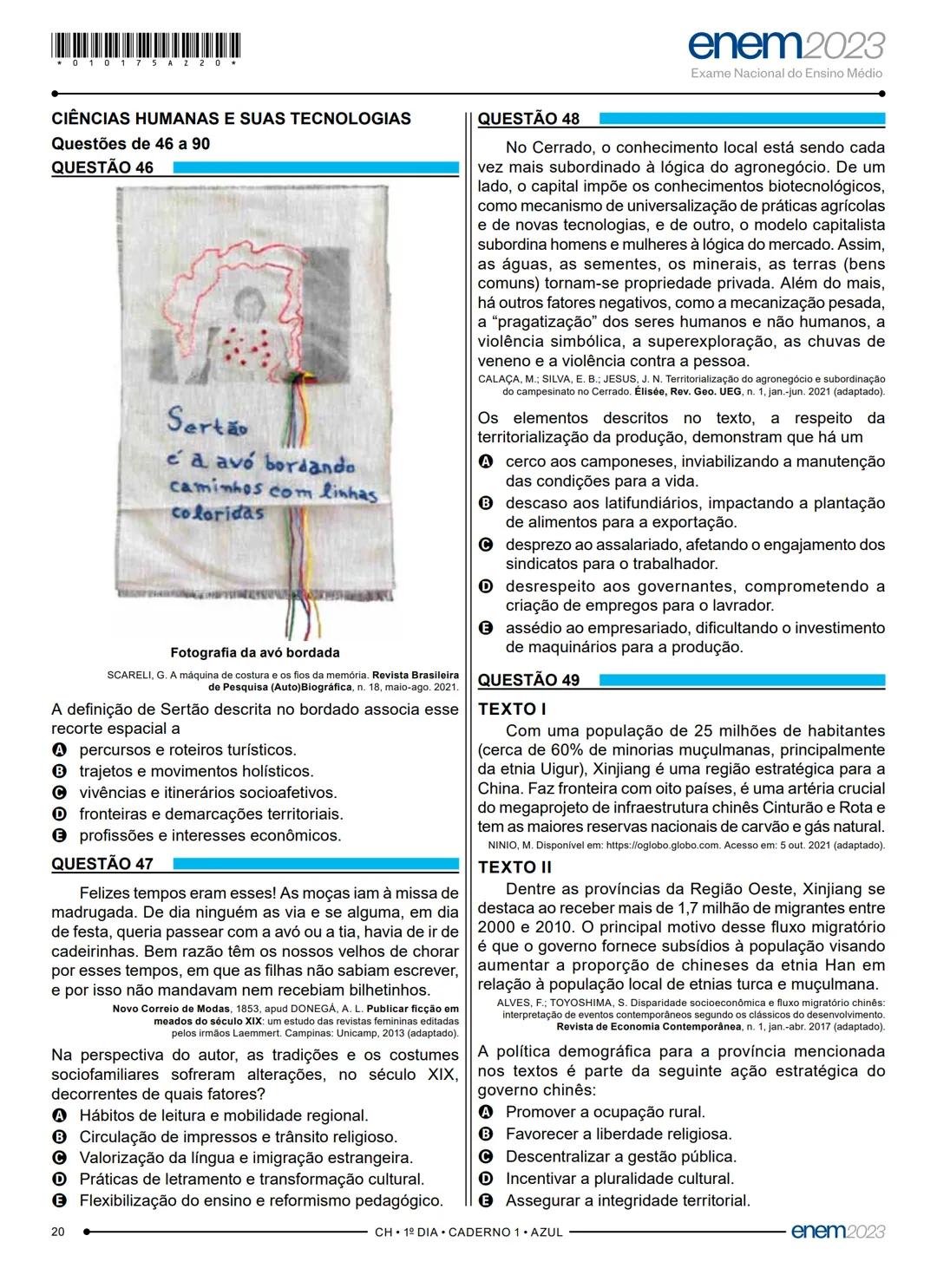 # 1° DIA
EXAME NACIONAL DO ENSINO MÉDIO
PROVA DE LINGUAGENS, CÓDIGOS E SUAS TECNOLOGIAS E REDAÇÃO
PROVA DE CIÊNCIAS HUMANAS E SUAS TECNOLO