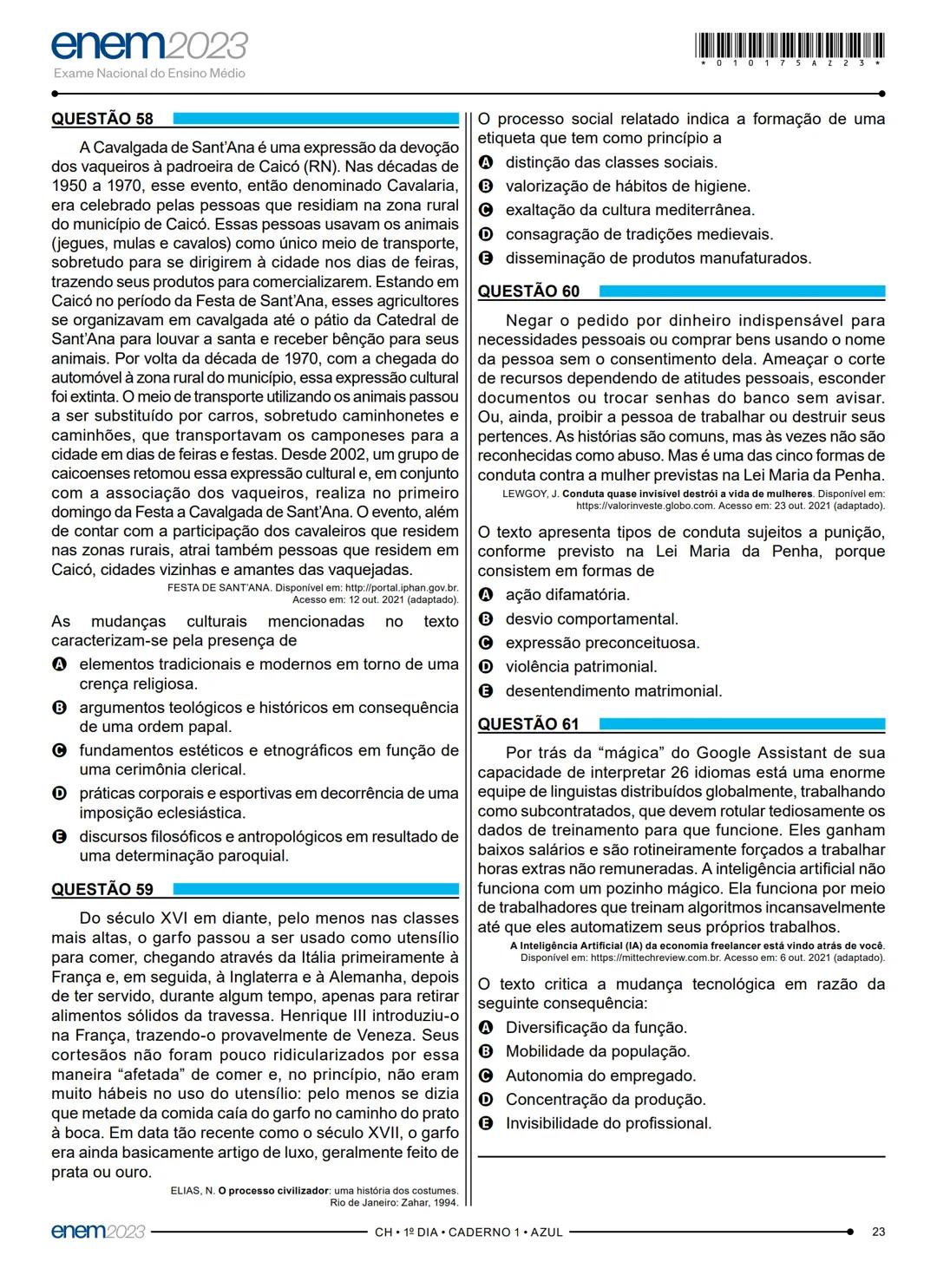 # 1° DIA
EXAME NACIONAL DO ENSINO MÉDIO
PROVA DE LINGUAGENS, CÓDIGOS E SUAS TECNOLOGIAS E REDAÇÃO
PROVA DE CIÊNCIAS HUMANAS E SUAS TECNOLO