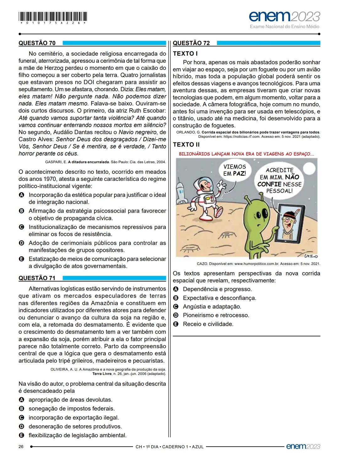 # 1° DIA
EXAME NACIONAL DO ENSINO MÉDIO
PROVA DE LINGUAGENS, CÓDIGOS E SUAS TECNOLOGIAS E REDAÇÃO
PROVA DE CIÊNCIAS HUMANAS E SUAS TECNOLO