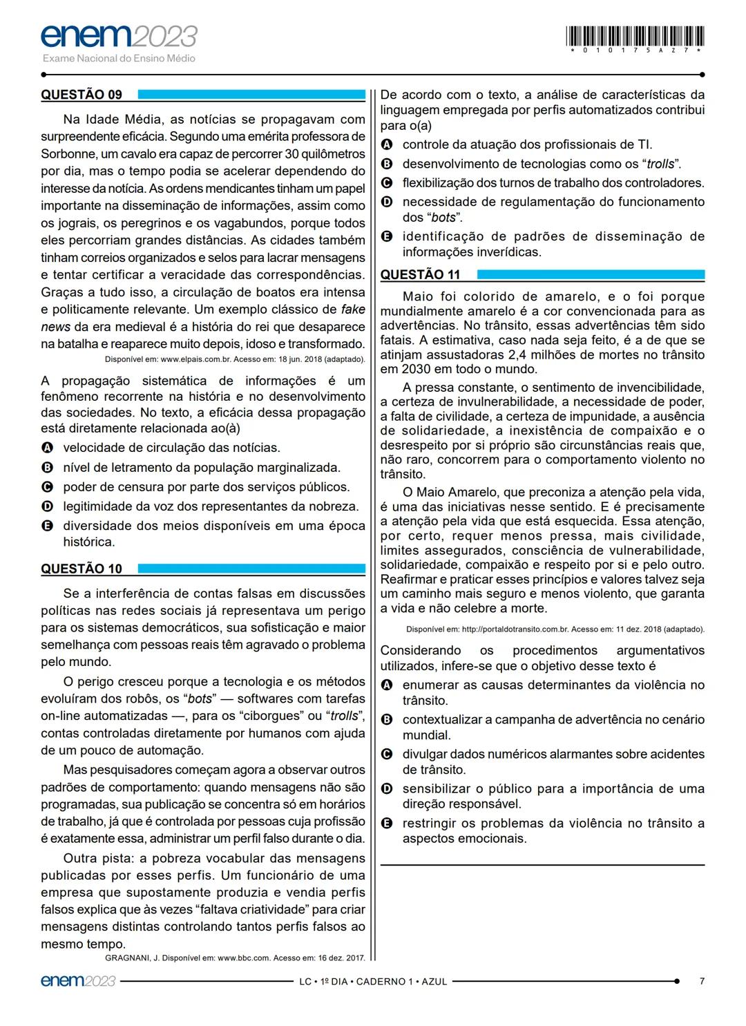 # 1° DIA
EXAME NACIONAL DO ENSINO MÉDIO
PROVA DE LINGUAGENS, CÓDIGOS E SUAS TECNOLOGIAS E REDAÇÃO
PROVA DE CIÊNCIAS HUMANAS E SUAS TECNOLO