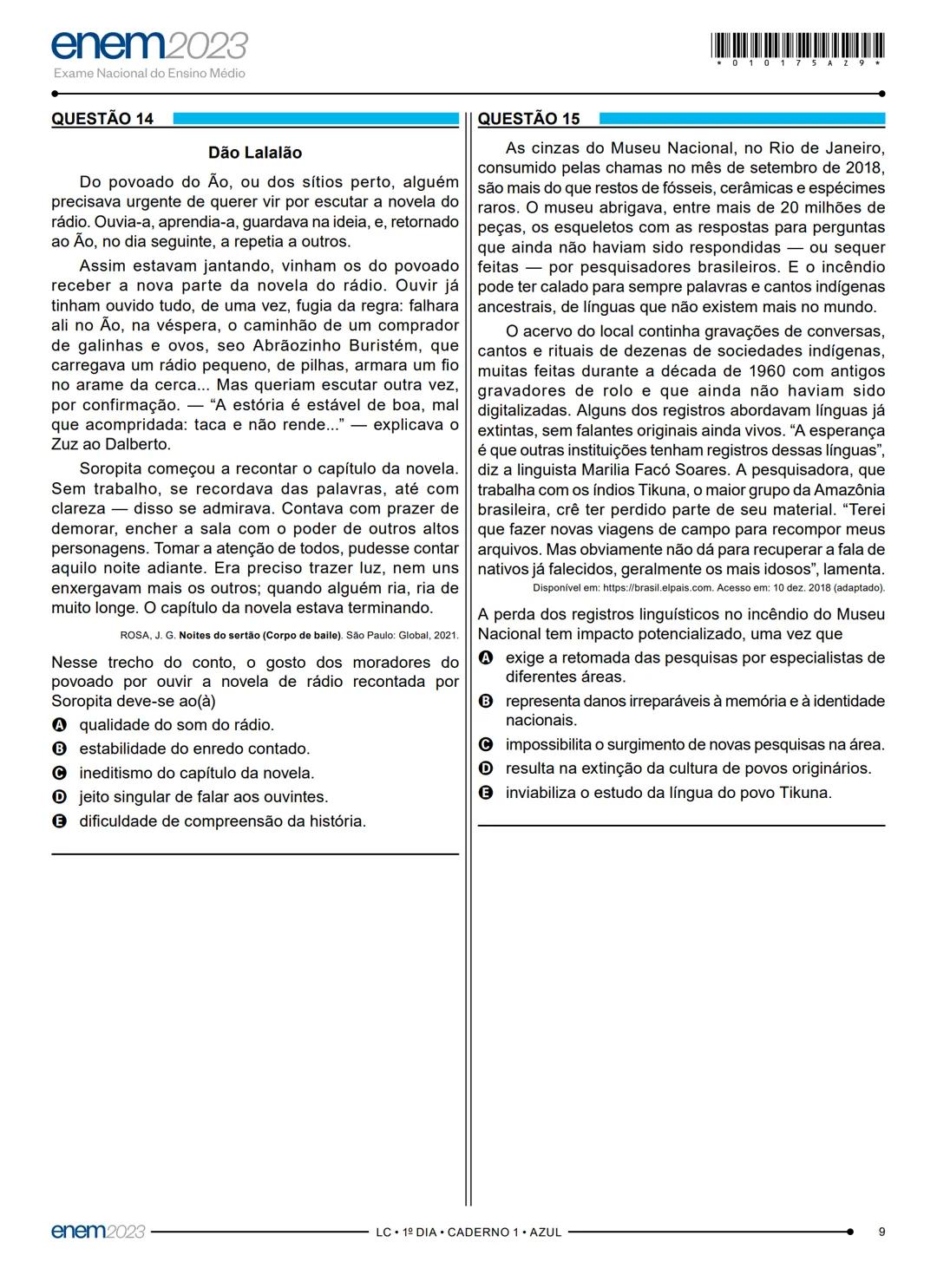 # 1° DIA
EXAME NACIONAL DO ENSINO MÉDIO
PROVA DE LINGUAGENS, CÓDIGOS E SUAS TECNOLOGIAS E REDAÇÃO
PROVA DE CIÊNCIAS HUMANAS E SUAS TECNOLO