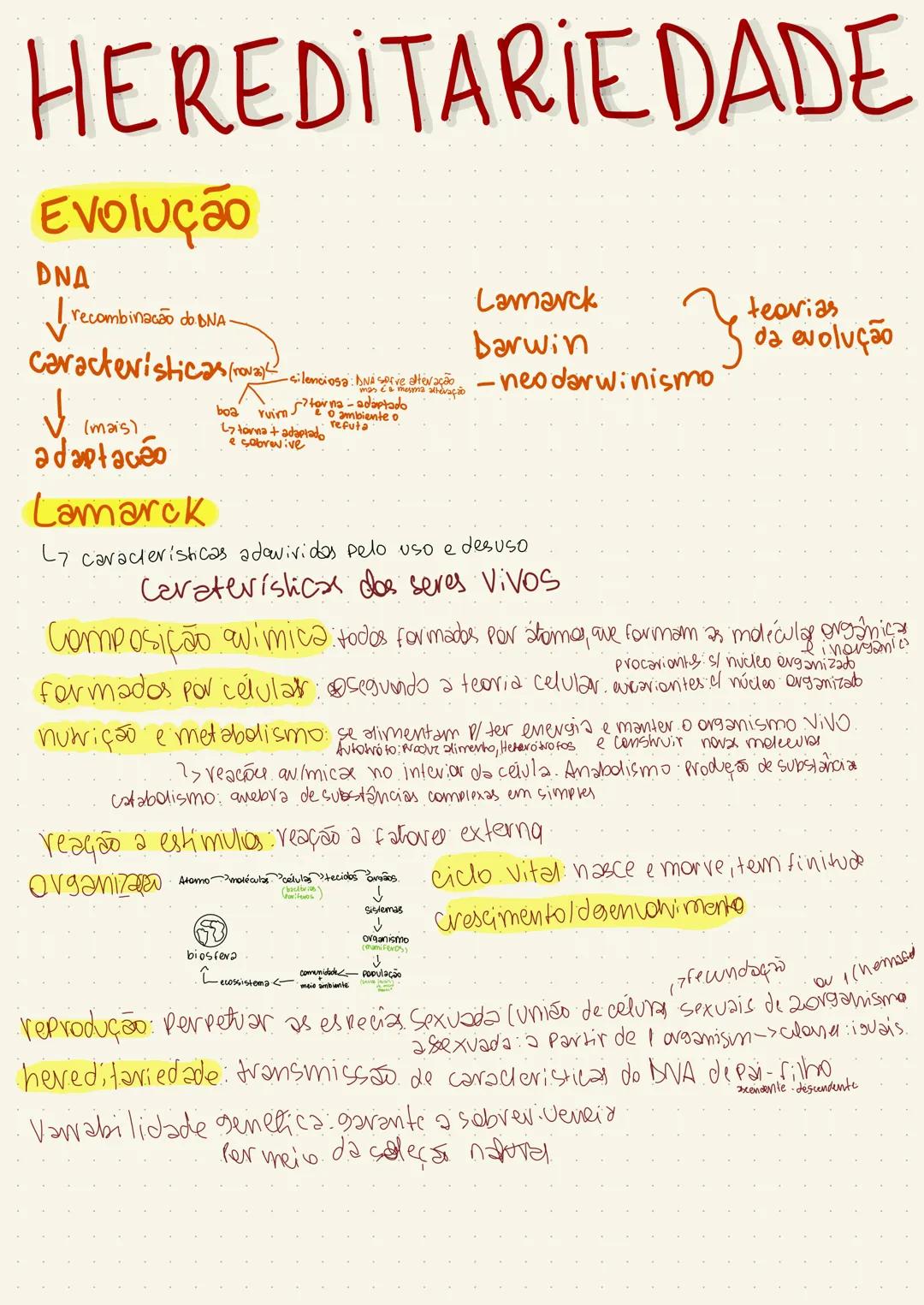 # BIOLOGIA
→ Características dos seres vivos
- Células: Procariontes/eucariotes, unicelulares x Pluricelulares.
- Metabolismo: conjunto de r