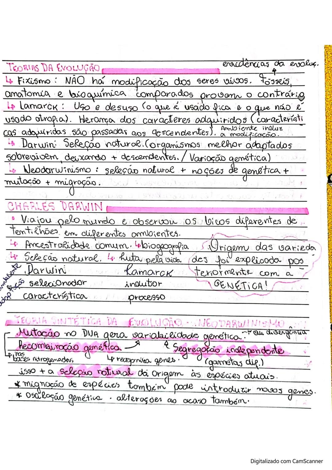 Teoria da Evolução: reúne uma série de evidências e provas
quire a Faz ser irrefutável até o presente momento.
Evidências da Evolução:
↳ Fos