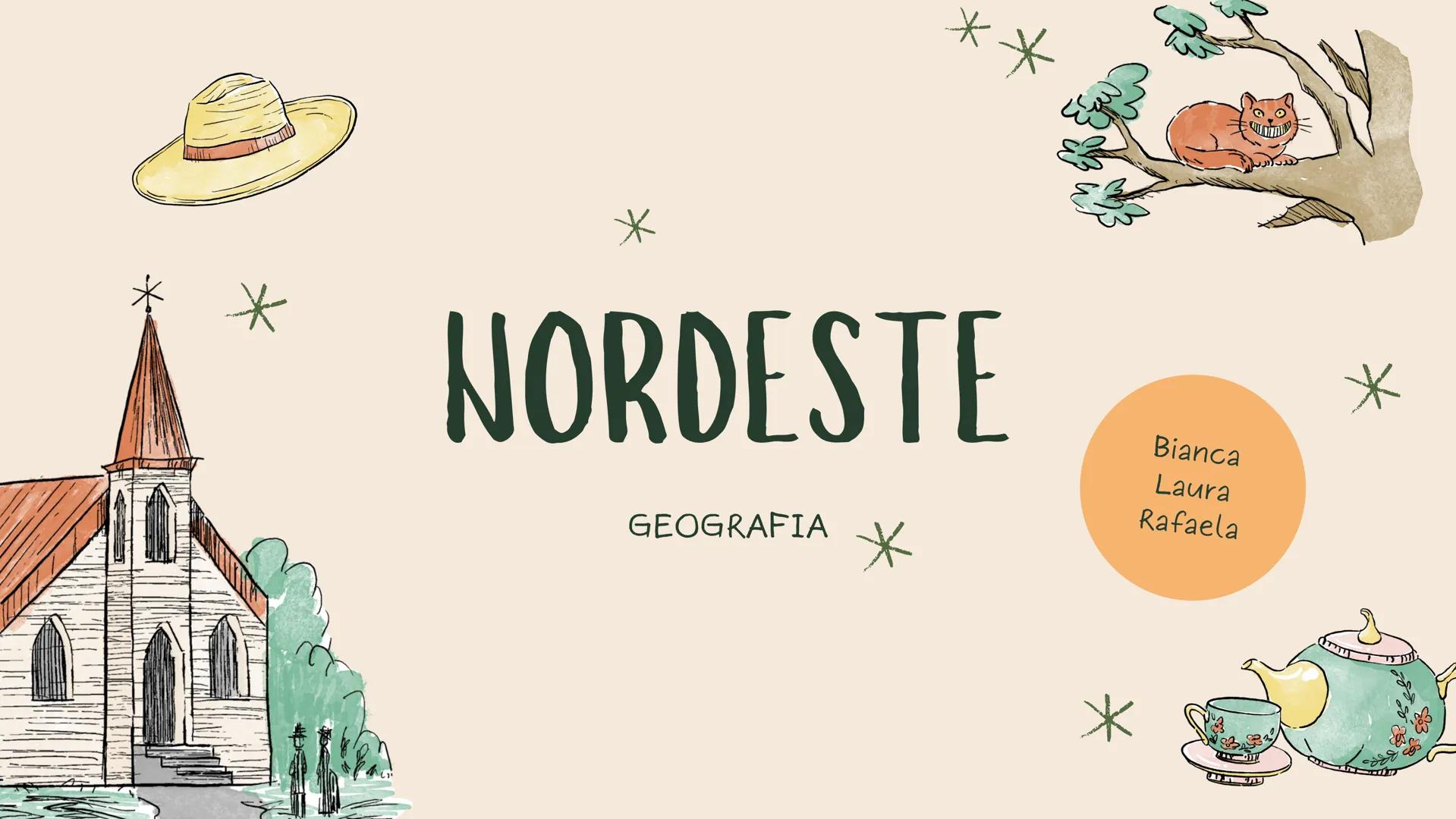 # NORDESTE
GEOGRAFIA
Bianca
Laura
Rafaela # POPULAÇÃO
APROXIMADAMENTE 58 MILHÕES DE HABITANTES
E 39 HABITANTES POR KM² # ECONOMIA
1 El