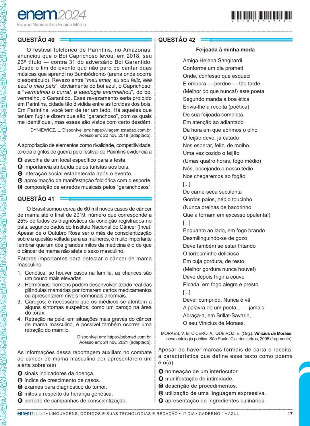 --- OCR Start ---
01
1º DIA
EXAME NACIONAL DO ENSINO MÉDIO
PROVA DE LINGUAGENS, CÓDIGOS E SUAS TECNOLOGIAS E REDAÇÃO
PROVA DE CIÊNCIAS HUMAN