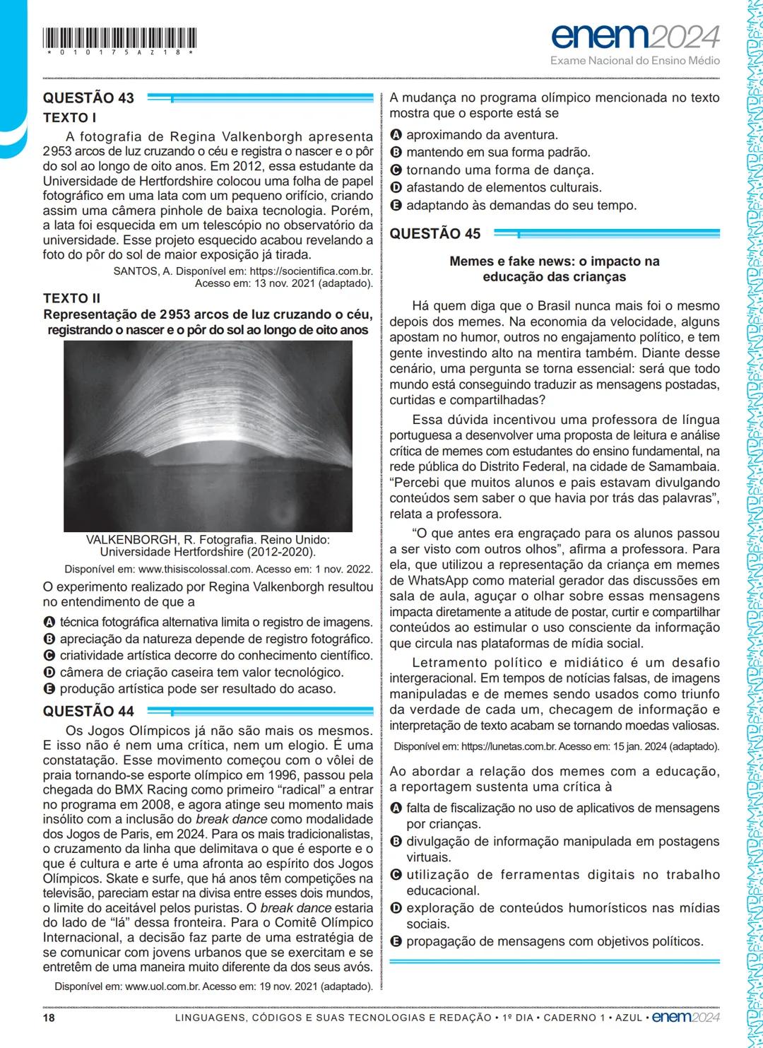 --- OCR Start ---
01
1º DIA
EXAME NACIONAL DO ENSINO MÉDIO
PROVA DE LINGUAGENS, CÓDIGOS E SUAS TECNOLOGIAS E REDAÇÃO
PROVA DE CIÊNCIAS HUMAN