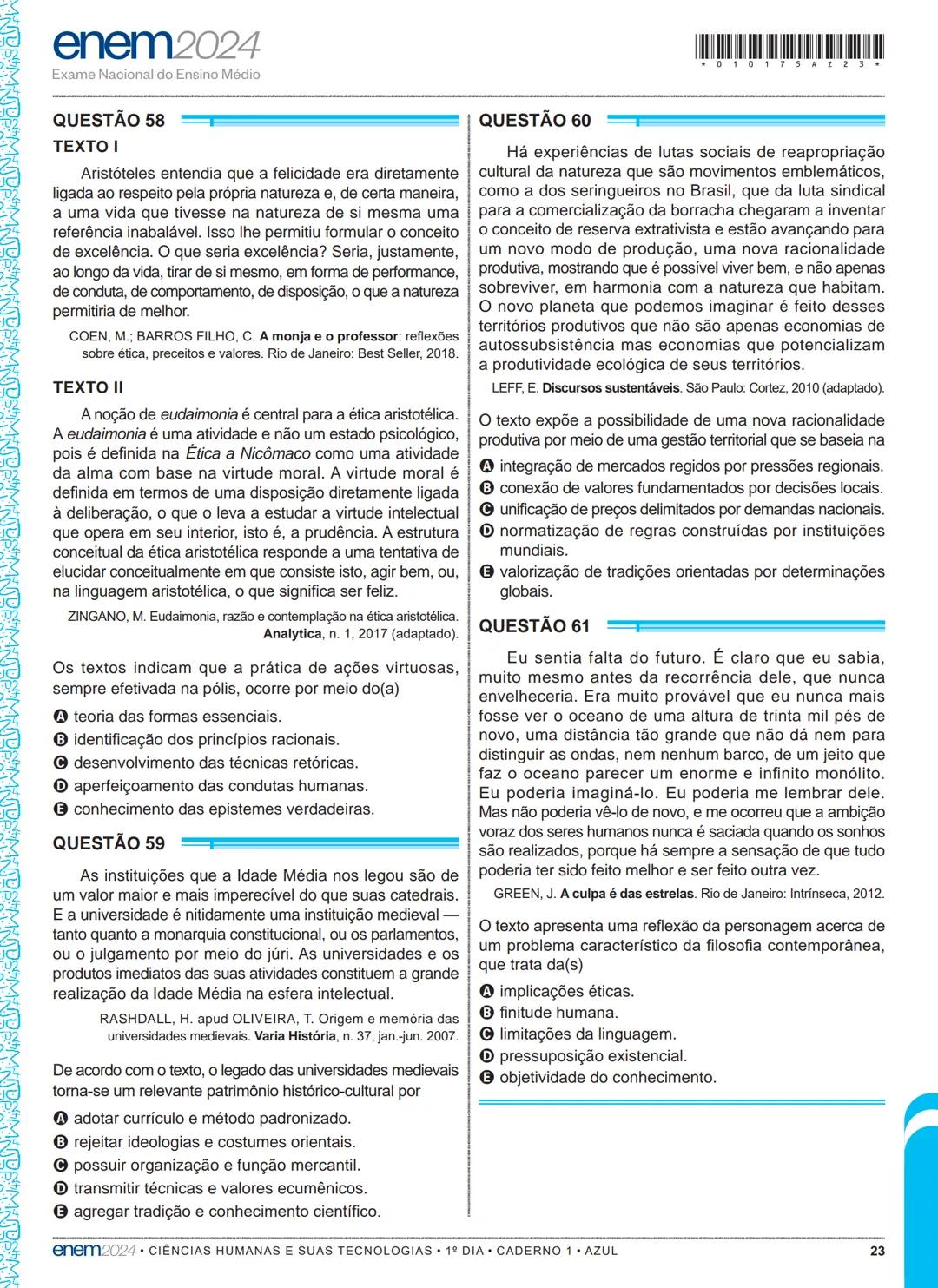 --- OCR Start ---
01
1º DIA
EXAME NACIONAL DO ENSINO MÉDIO
PROVA DE LINGUAGENS, CÓDIGOS E SUAS TECNOLOGIAS E REDAÇÃO
PROVA DE CIÊNCIAS HUMAN