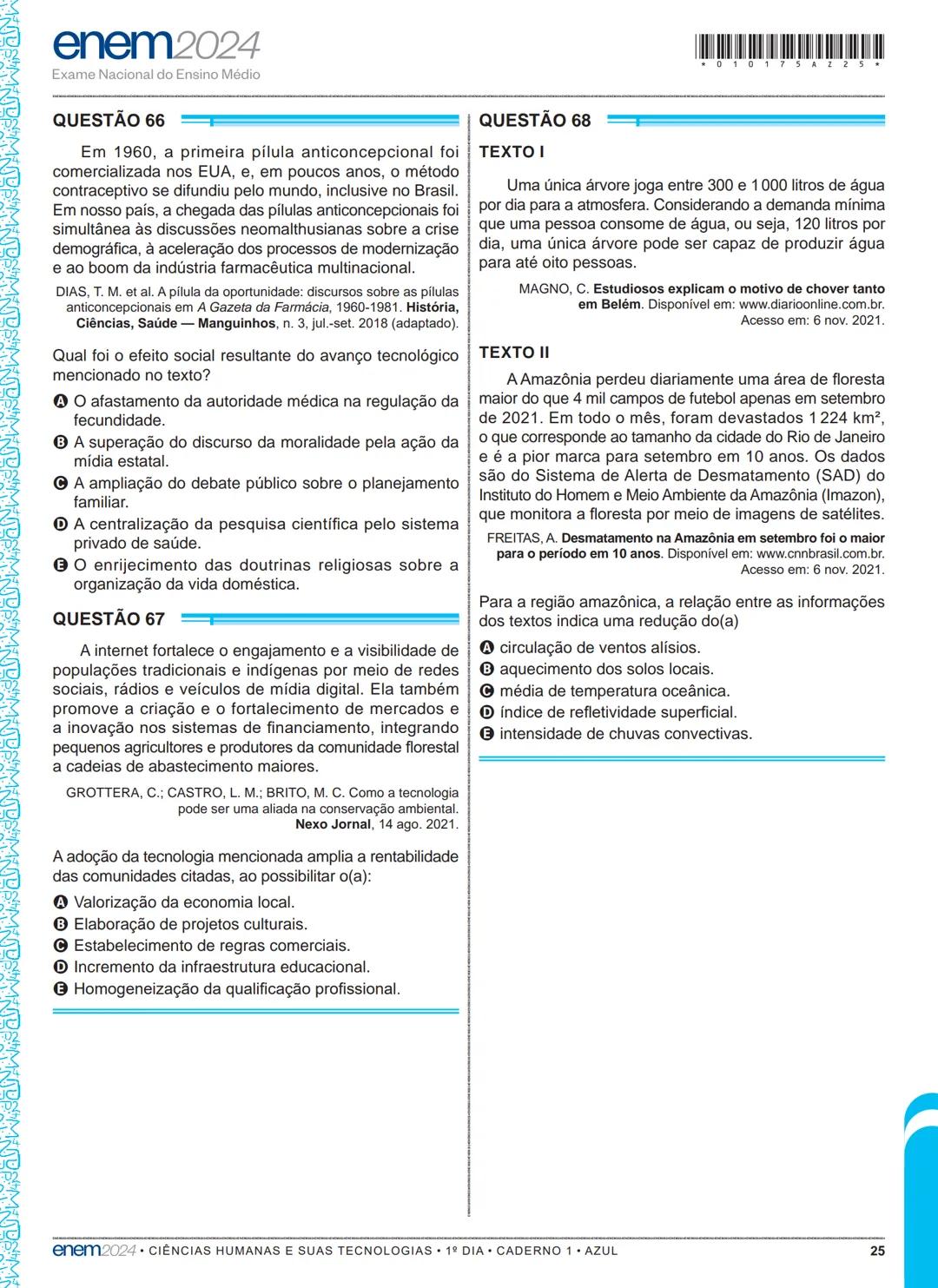 --- OCR Start ---
01
1º DIA
EXAME NACIONAL DO ENSINO MÉDIO
PROVA DE LINGUAGENS, CÓDIGOS E SUAS TECNOLOGIAS E REDAÇÃO
PROVA DE CIÊNCIAS HUMAN
