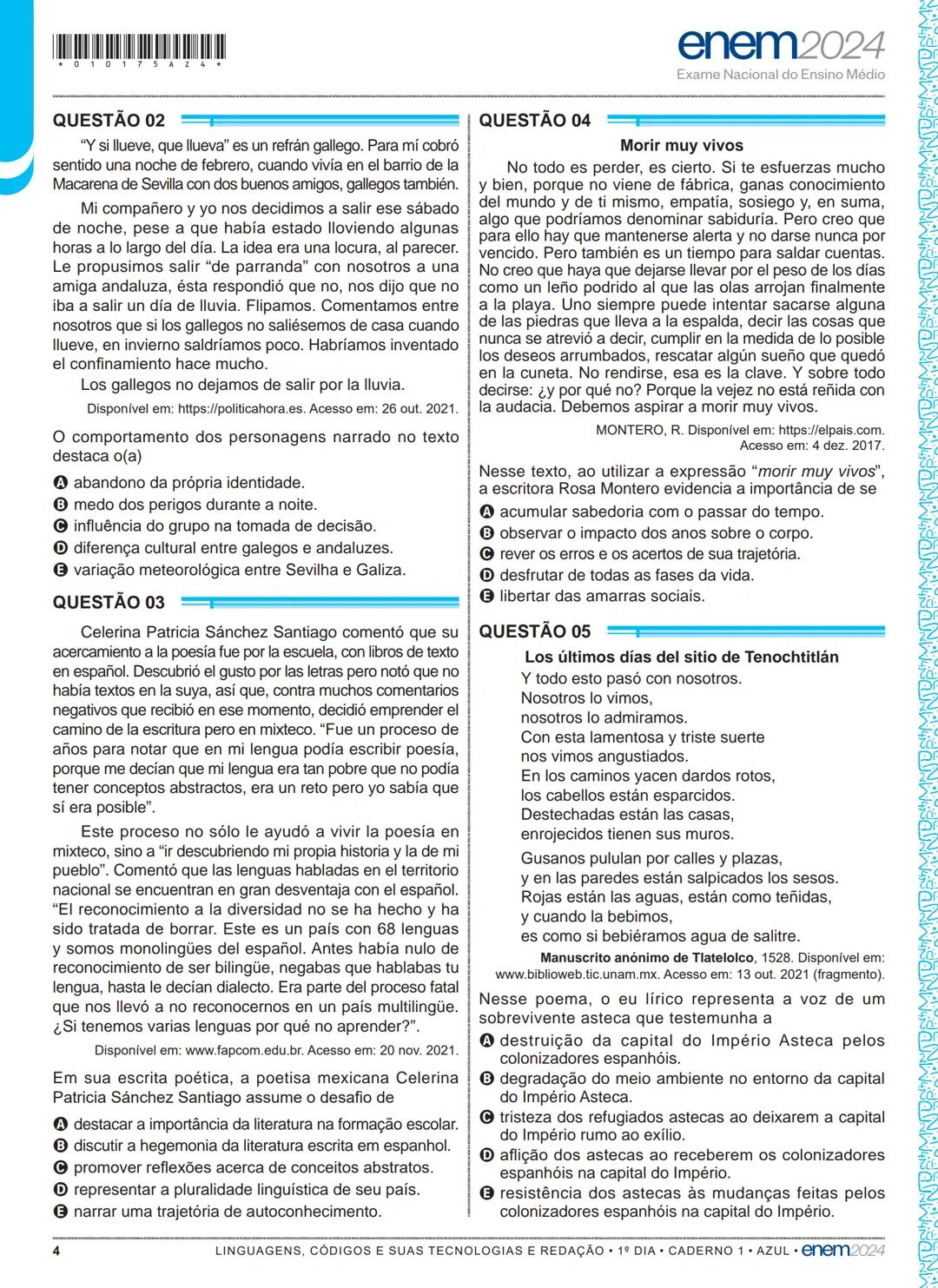 --- OCR Start ---
01
1º DIA
EXAME NACIONAL DO ENSINO MÉDIO
PROVA DE LINGUAGENS, CÓDIGOS E SUAS TECNOLOGIAS E REDAÇÃO
PROVA DE CIÊNCIAS HUMAN