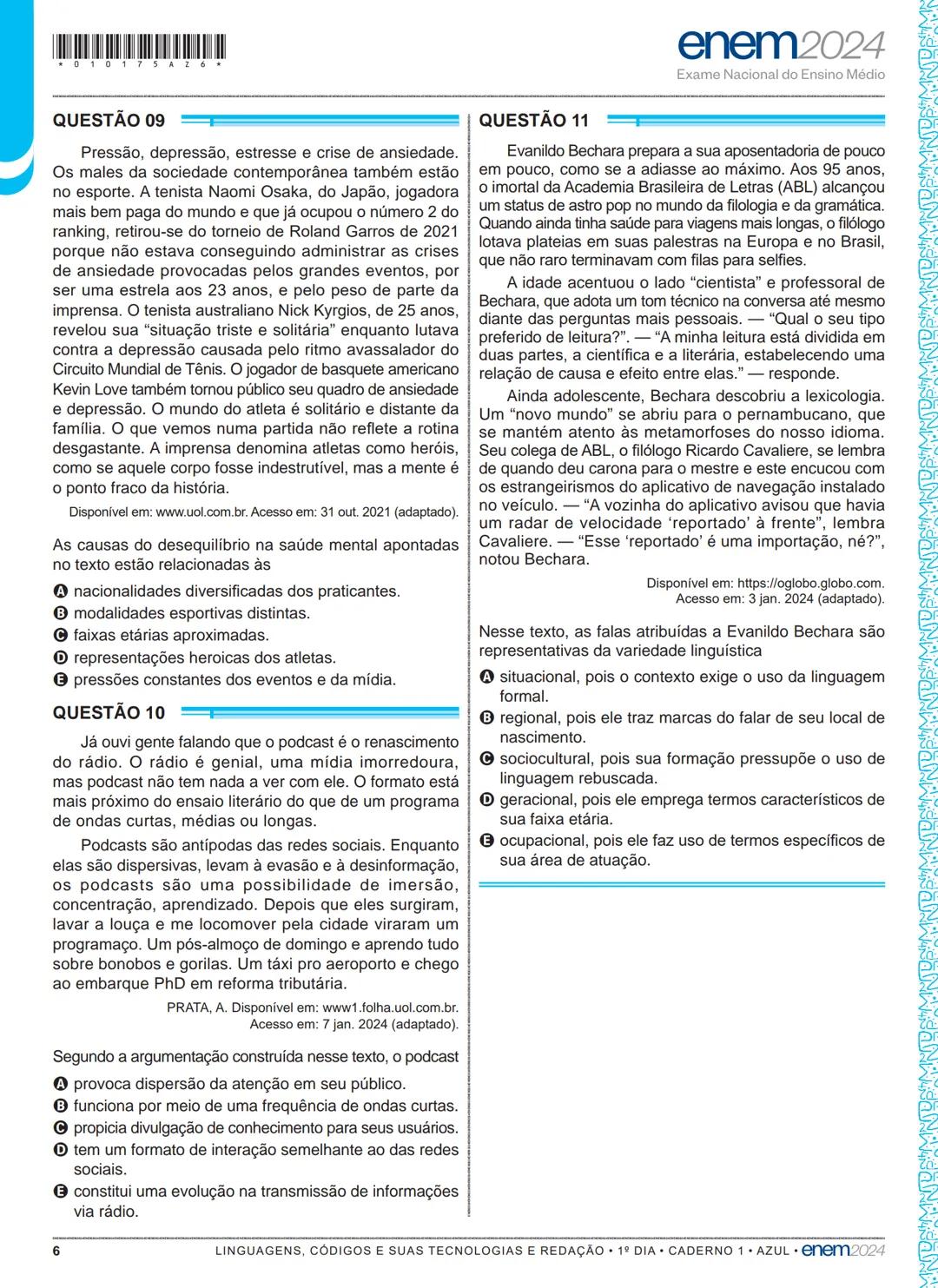--- OCR Start ---
01
1º DIA
EXAME NACIONAL DO ENSINO MÉDIO
PROVA DE LINGUAGENS, CÓDIGOS E SUAS TECNOLOGIAS E REDAÇÃO
PROVA DE CIÊNCIAS HUMAN