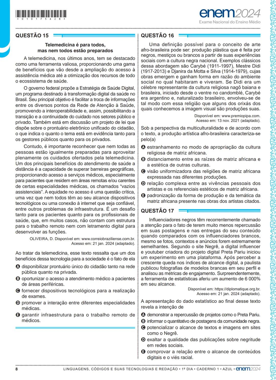 --- OCR Start ---
01
1º DIA
EXAME NACIONAL DO ENSINO MÉDIO
PROVA DE LINGUAGENS, CÓDIGOS E SUAS TECNOLOGIAS E REDAÇÃO
PROVA DE CIÊNCIAS HUMAN